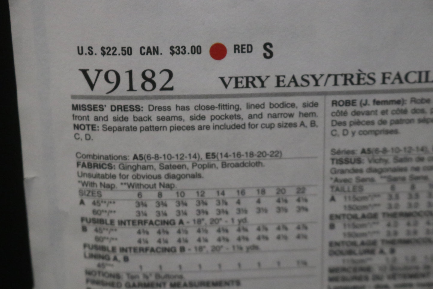 Vogue 9182 Misses Dress Sewing Pattern - UNCUT - Size 6 8 10 12 14