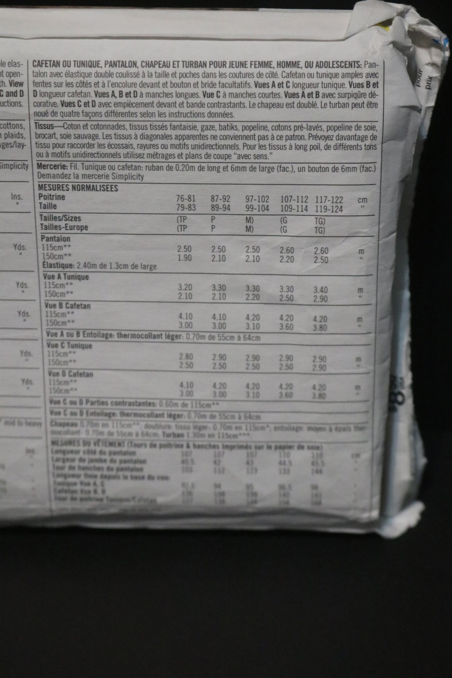 Simplicity 8895 Misses Mens or Teen Boys Caftan or Top Pants Hat and Headwrap Sewing Pattern UNCUT - Size Lg - XL