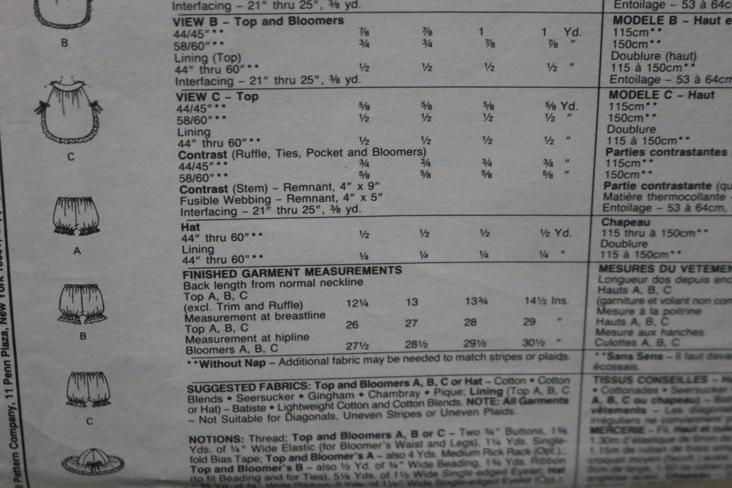 McCalls 4833 Toddlers Girls Top Bloomers and Hat Sewing Pattern - UNCUT Size 2