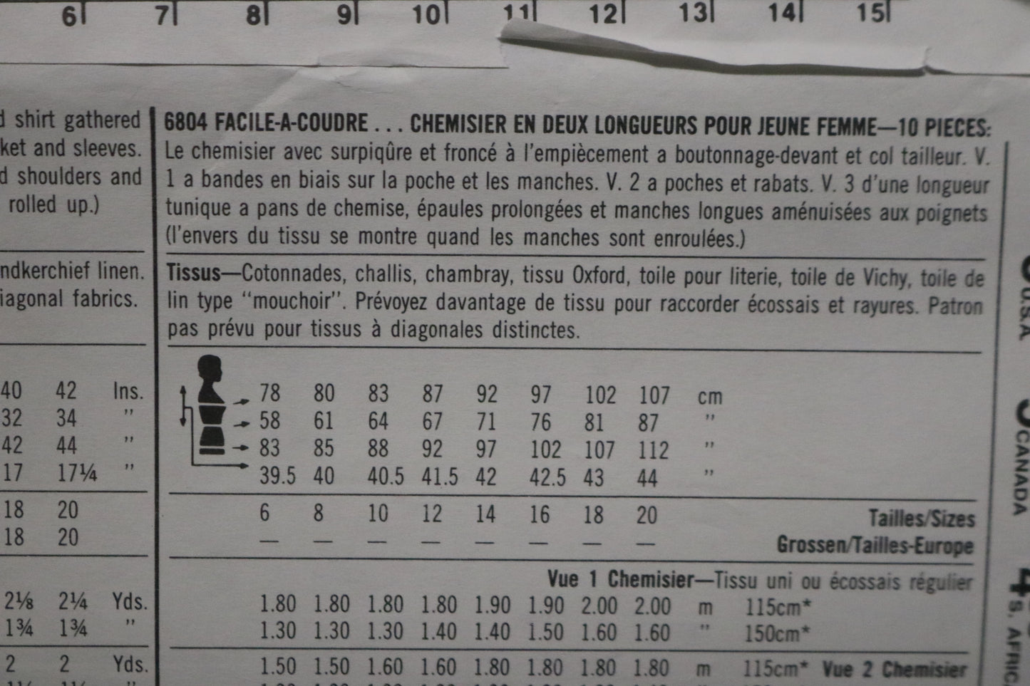 Simplicity 6804 Misses Easy to Sew Shirt in Two Lengths Sewing Pattern UNCUT Size 6 8 10