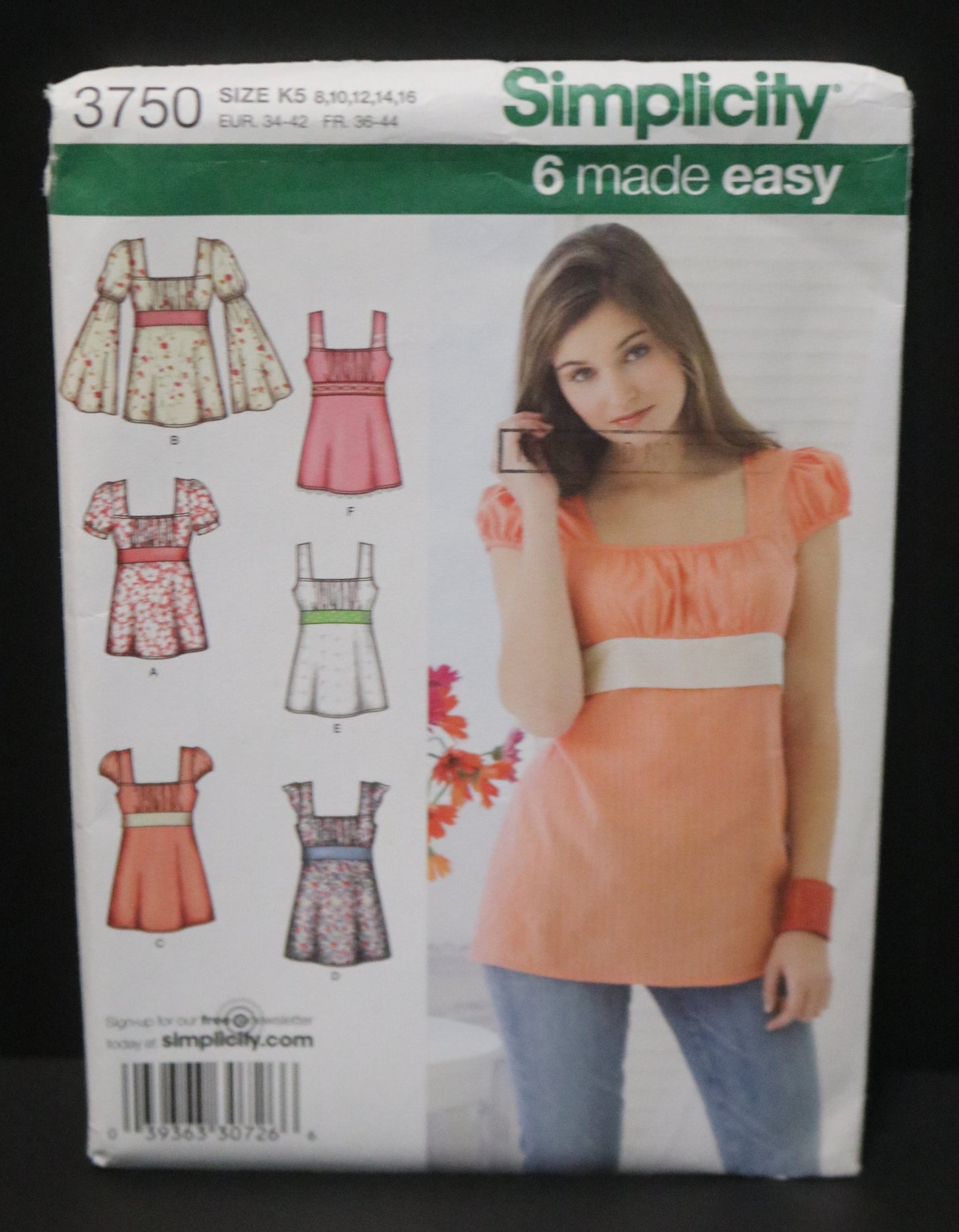 Simplicity 3750 Misses Tunic or Top with Sleeve Variations Sewing Pattern - UNCUT - Size 8 10 12 14 16