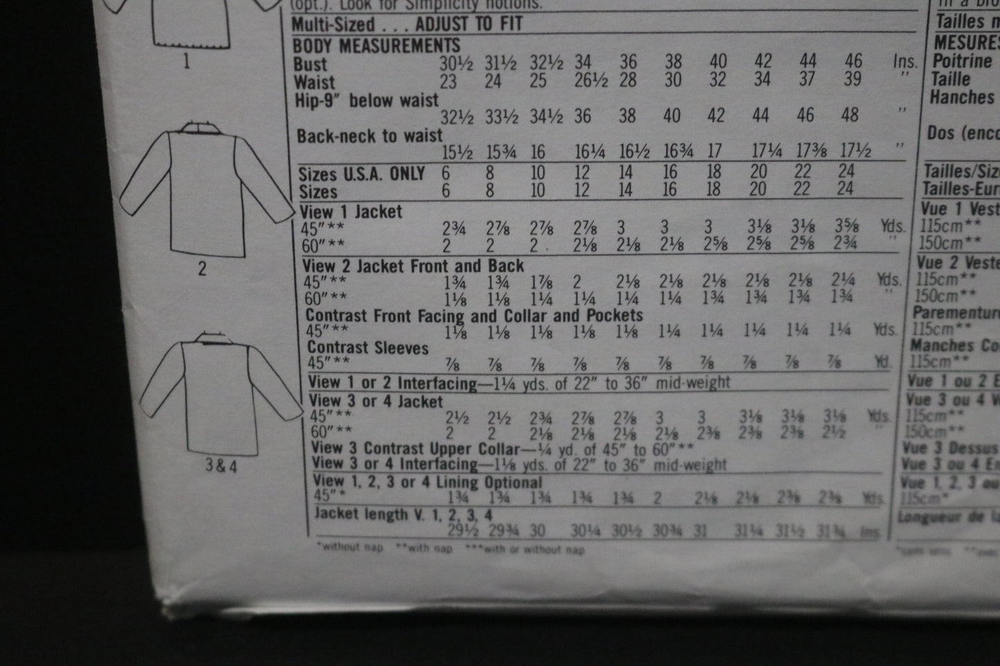 Simplicity 9917 Misses Jacket with Shawl or Notched Collar and optional lining Sewing Pattern UNCUT Size 10 - 16