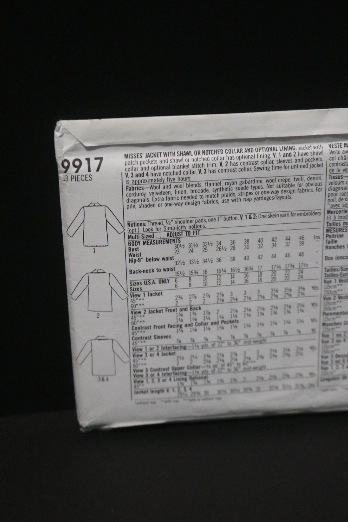 Simplicity 9917 Misses Jacket with Shawl or Notched Collar and optional lining Sewing Pattern UNCUT Size 10 - 16