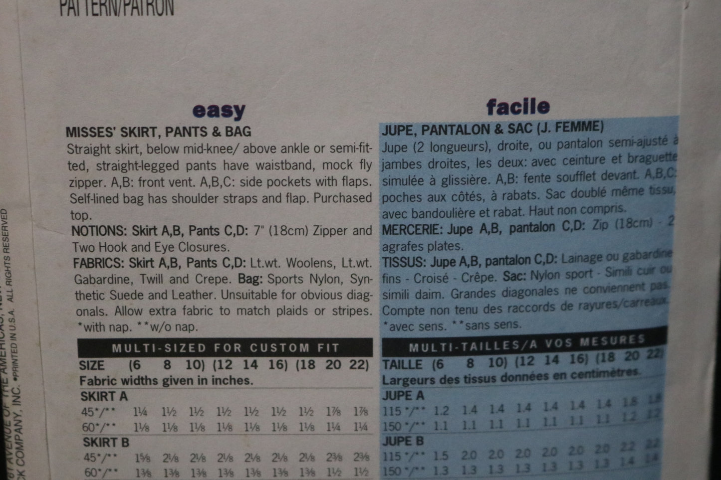 Butterick 6351 Misses Skirt Pants and Bag Sewing Pattern - UNCUT - Size 12 14 16