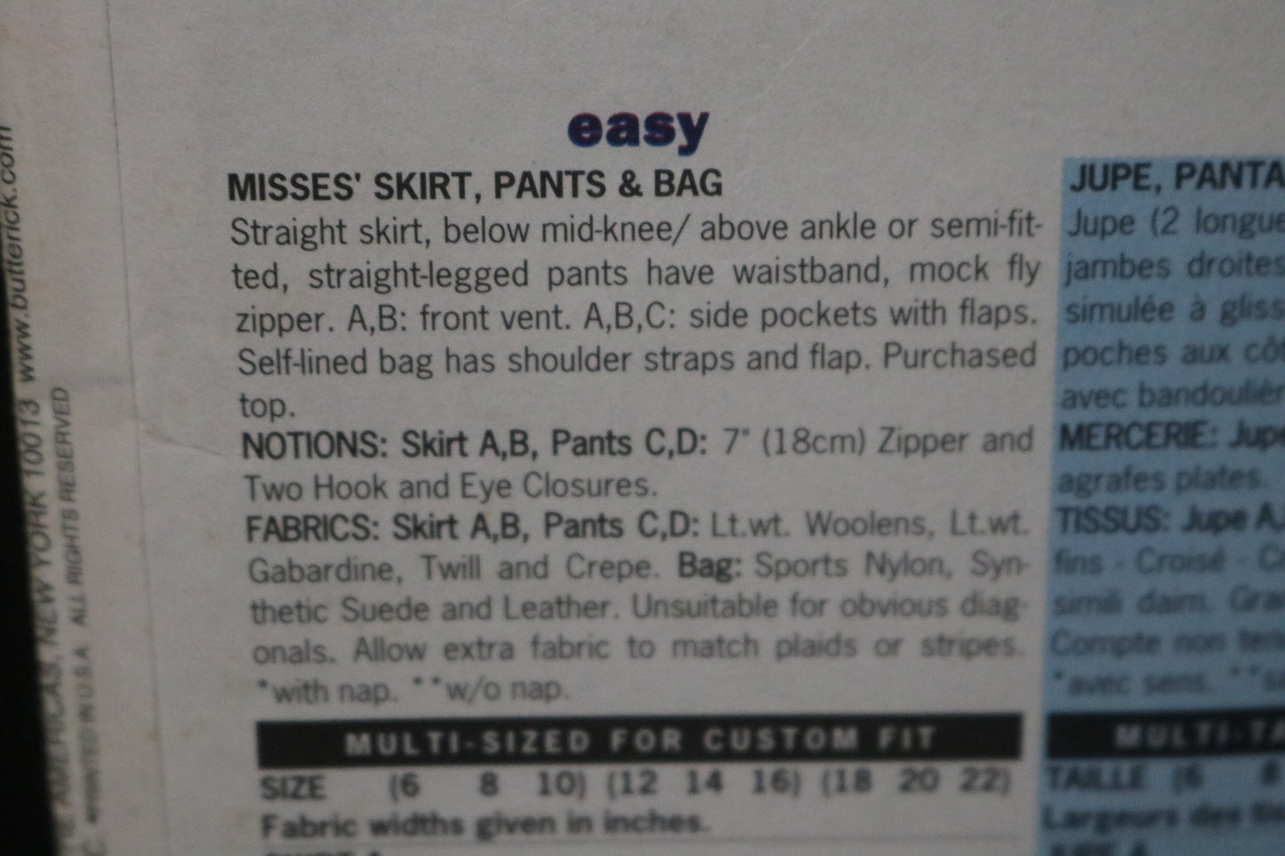 Butterick 6351 Misses Skirt Pants and Bag Sewing Pattern - UNCUT - Size 12 14 16