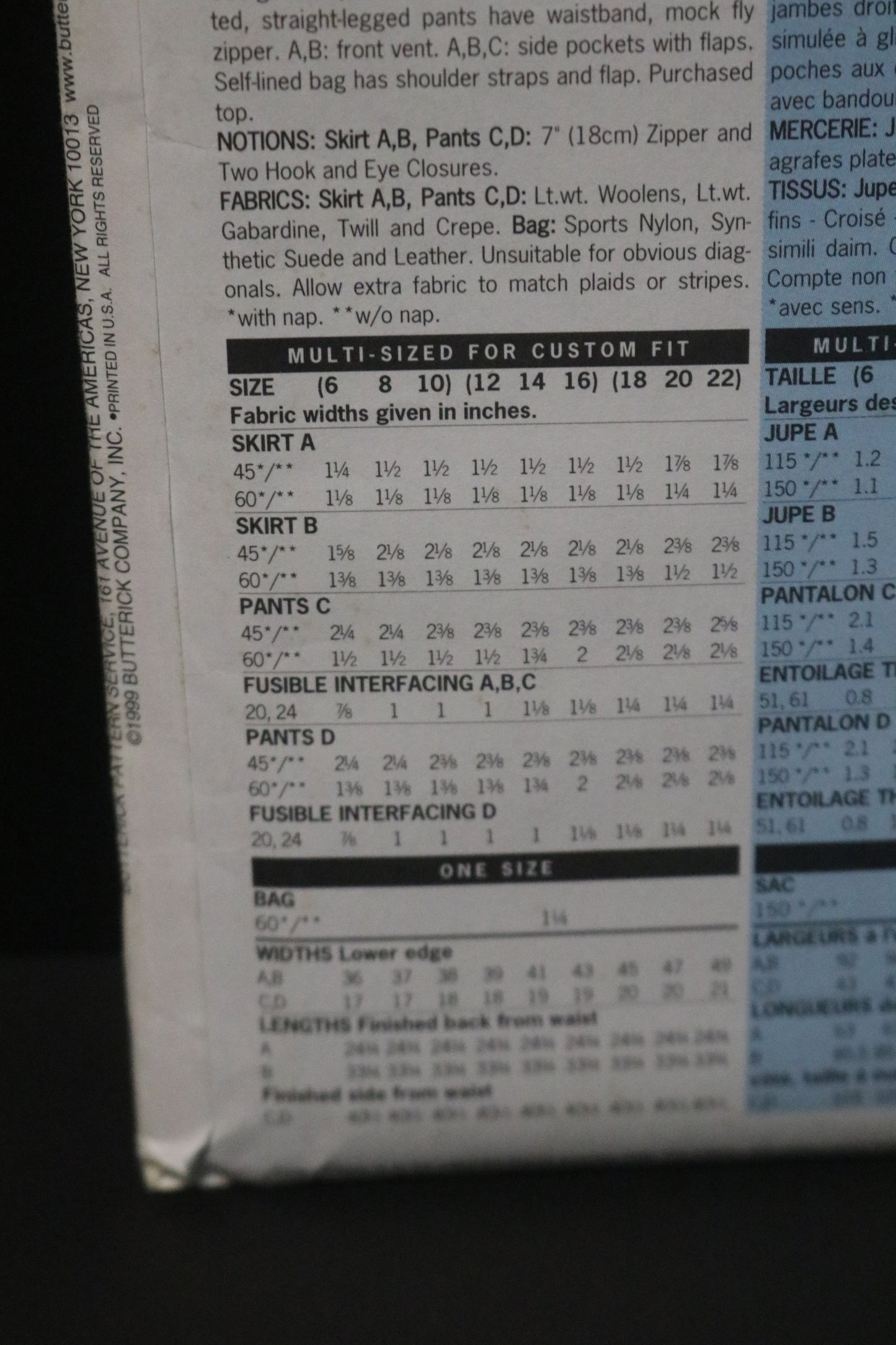 Butterick 6351 Misses Skirt Pants and Bag Sewing Pattern - UNCUT - Size 12 14 16