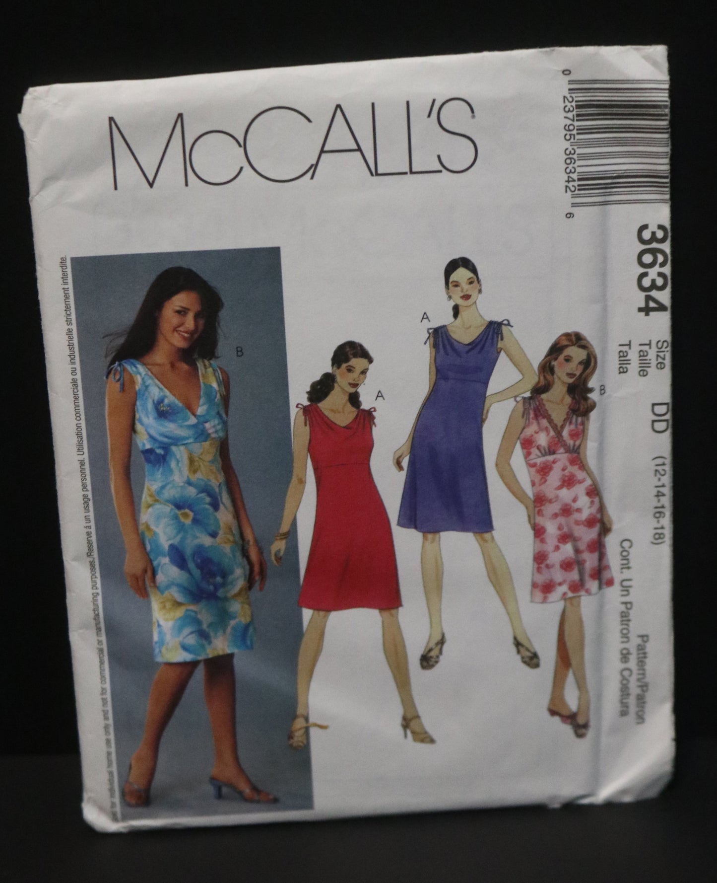 McCalls 3634 Misses / Miss Petite Bias Dresses Sewing Pattern - UNCUT - Size 12 14 16 18