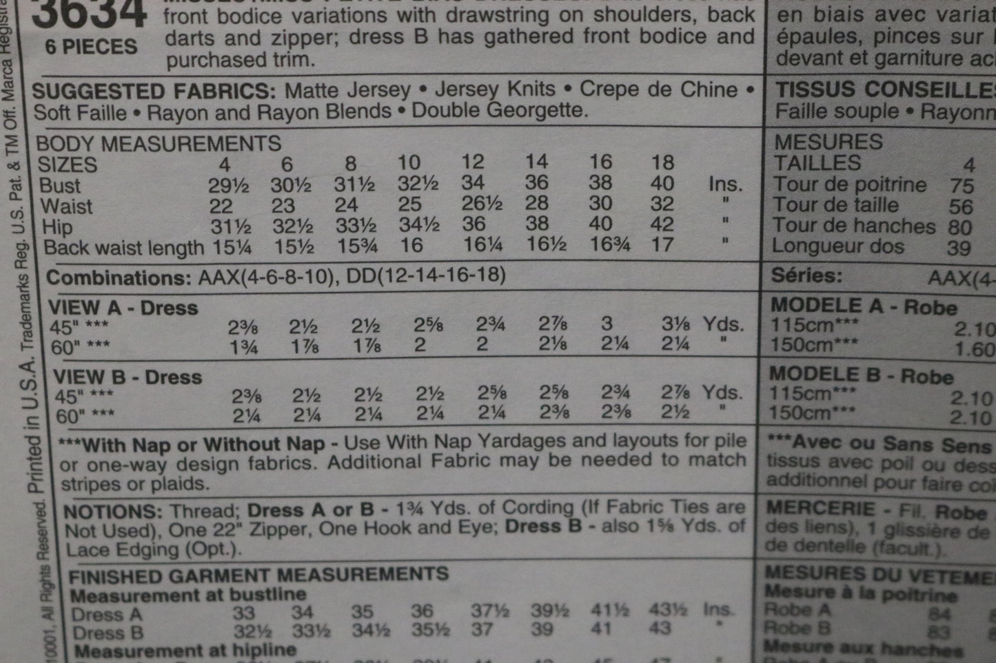 McCalls 3634 Misses / Miss Petite Bias Dresses Sewing Pattern - UNCUT - Size 12 14 16 18