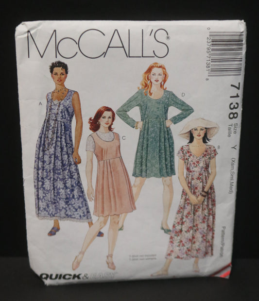 McCalls 7138 Misses Dress in Two Lengths Sewing Pattern - UNCUT - Size Xsm Sml Med