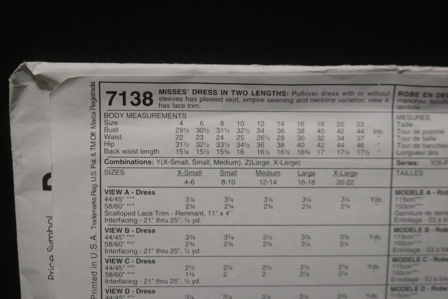 McCalls 7138 Misses Dress in Two Lengths Sewing Pattern - UNCUT - Size Xsm Sml Med