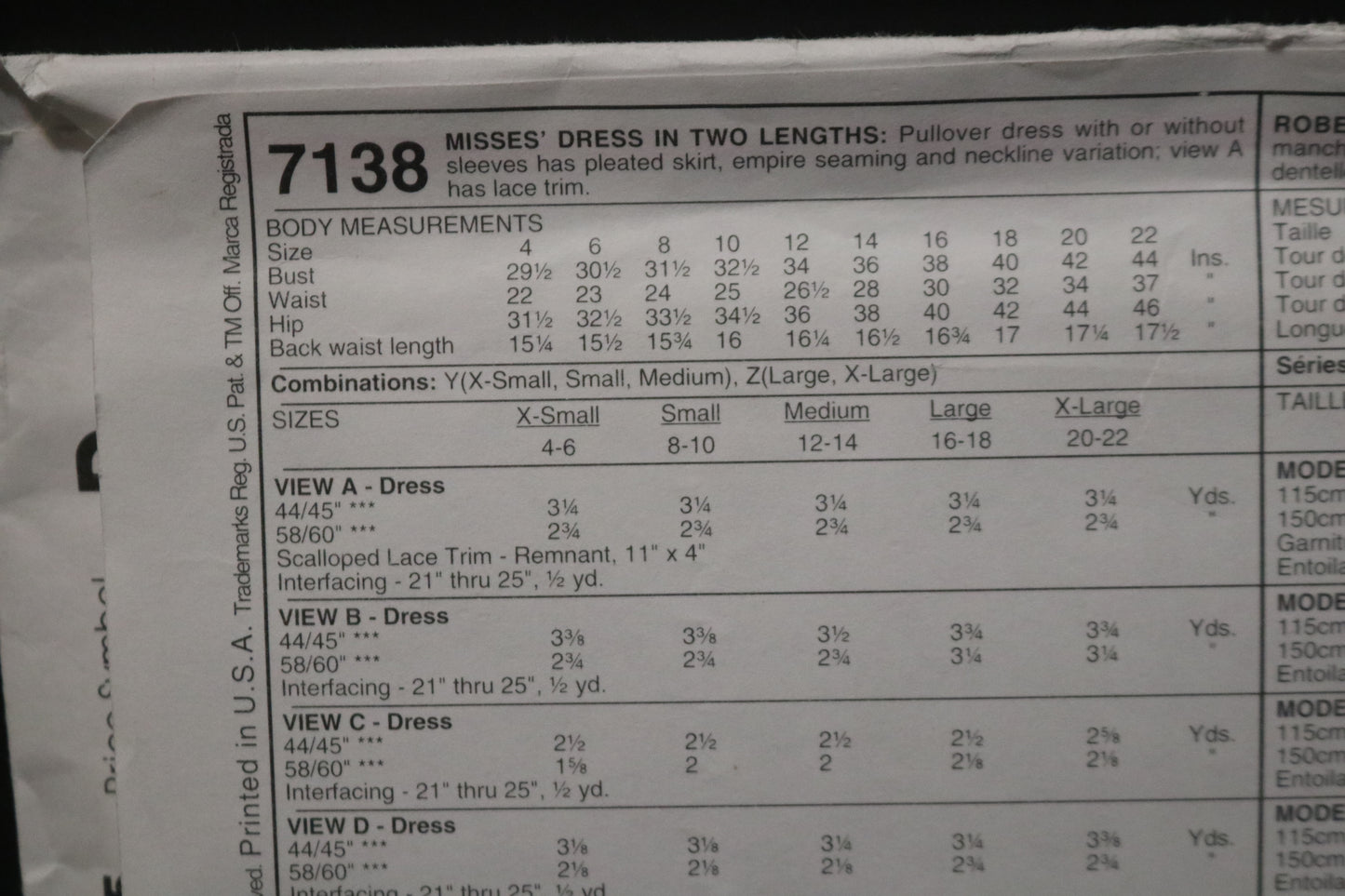McCalls 7138 Misses Dress in Two Lengths Sewing Pattern - UNCUT - Size Xsm Sml Med
