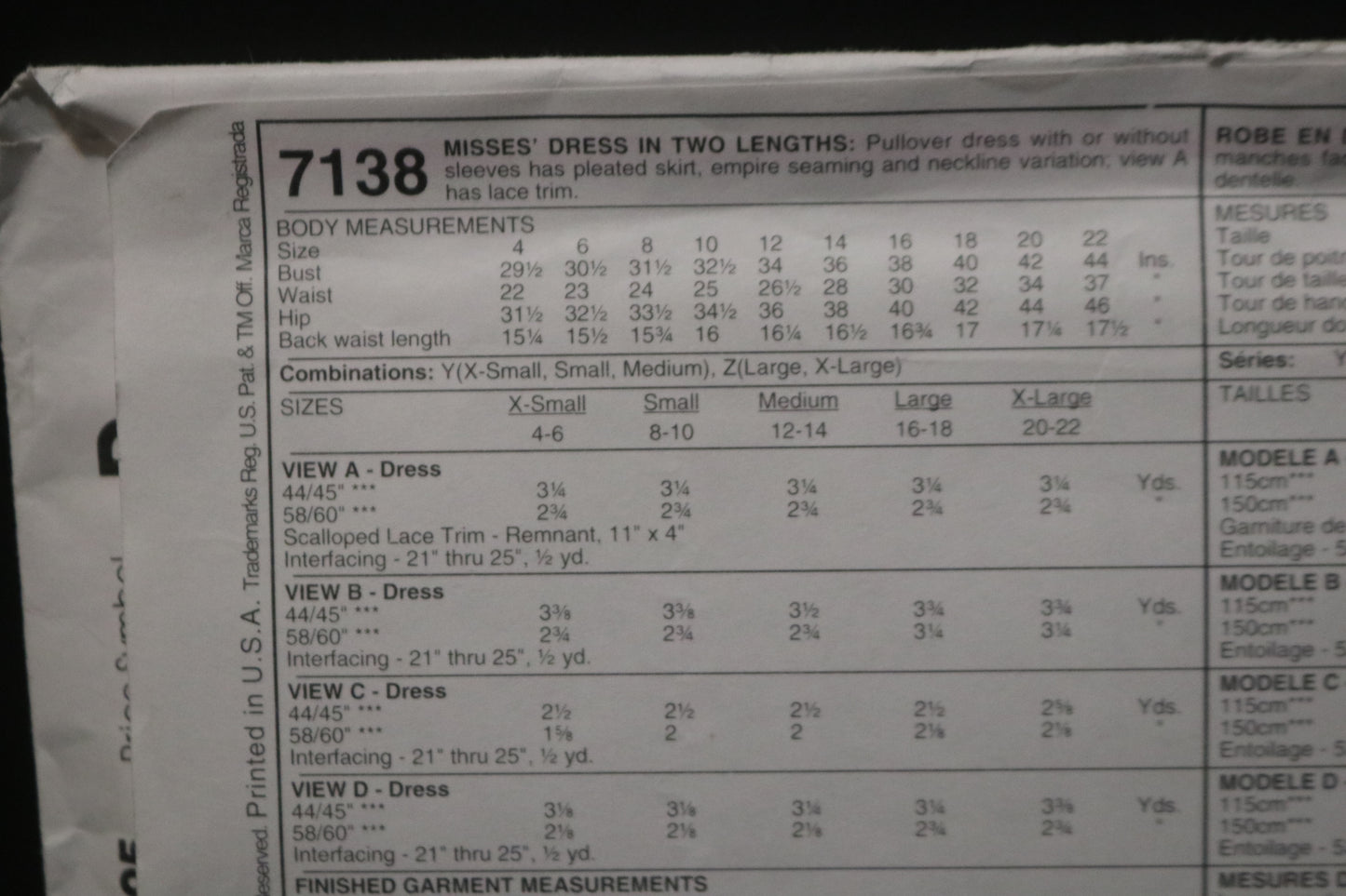 McCalls 7138 Misses Dress in Two Lengths Sewing Pattern - UNCUT - Size Xsm Sml Med