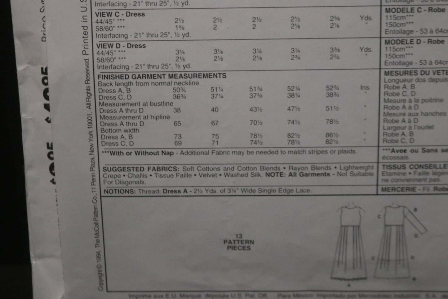 McCalls 7138 Misses Dress in Two Lengths Sewing Pattern - UNCUT - Size Xsm Sml Med
