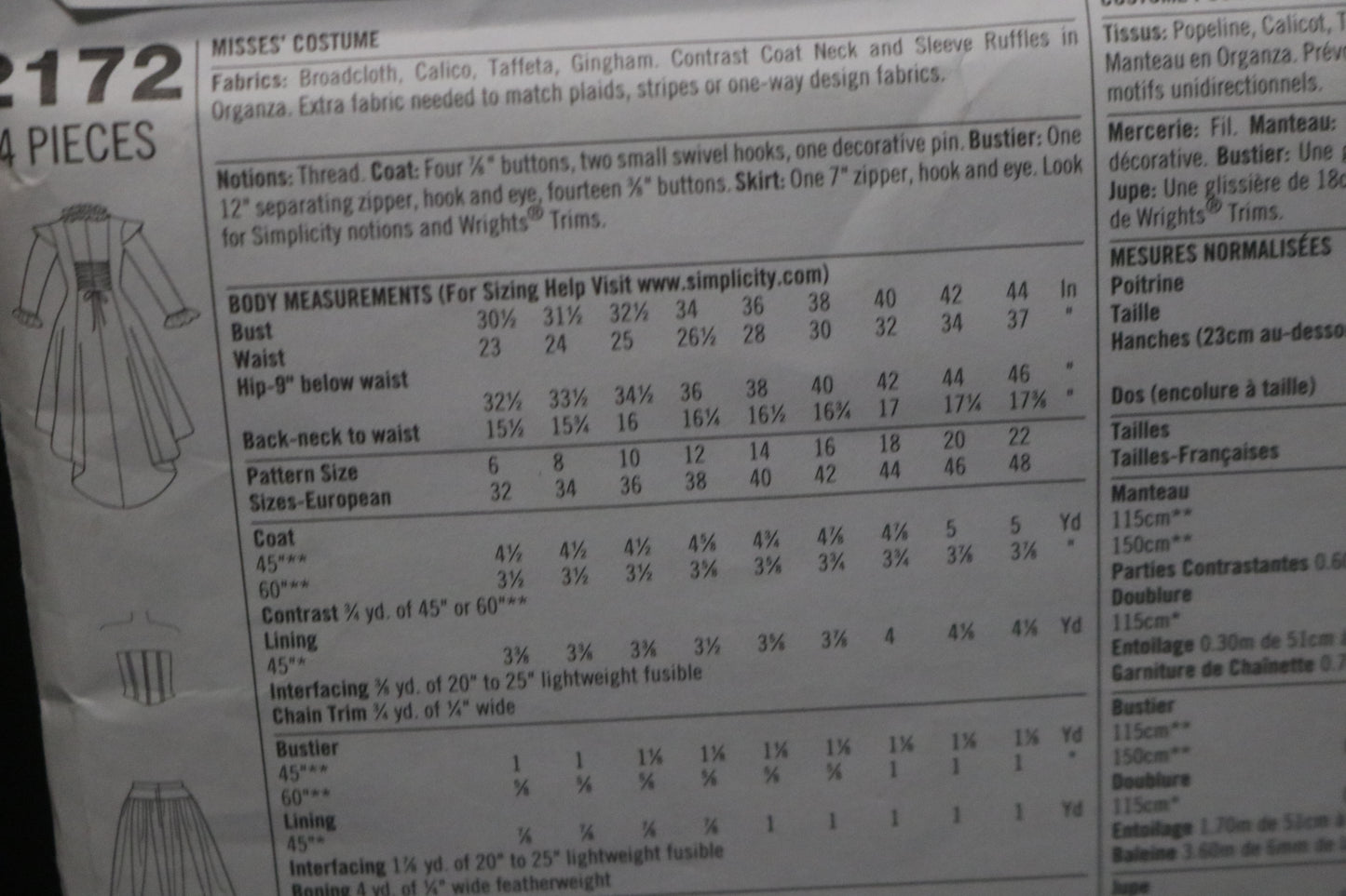 Simplicity 2172 Misses Steam Punk Victorian era styled coat, skirt and bustier Costumes Sewing Pattern UNCUT Size 14 16 18 20 22