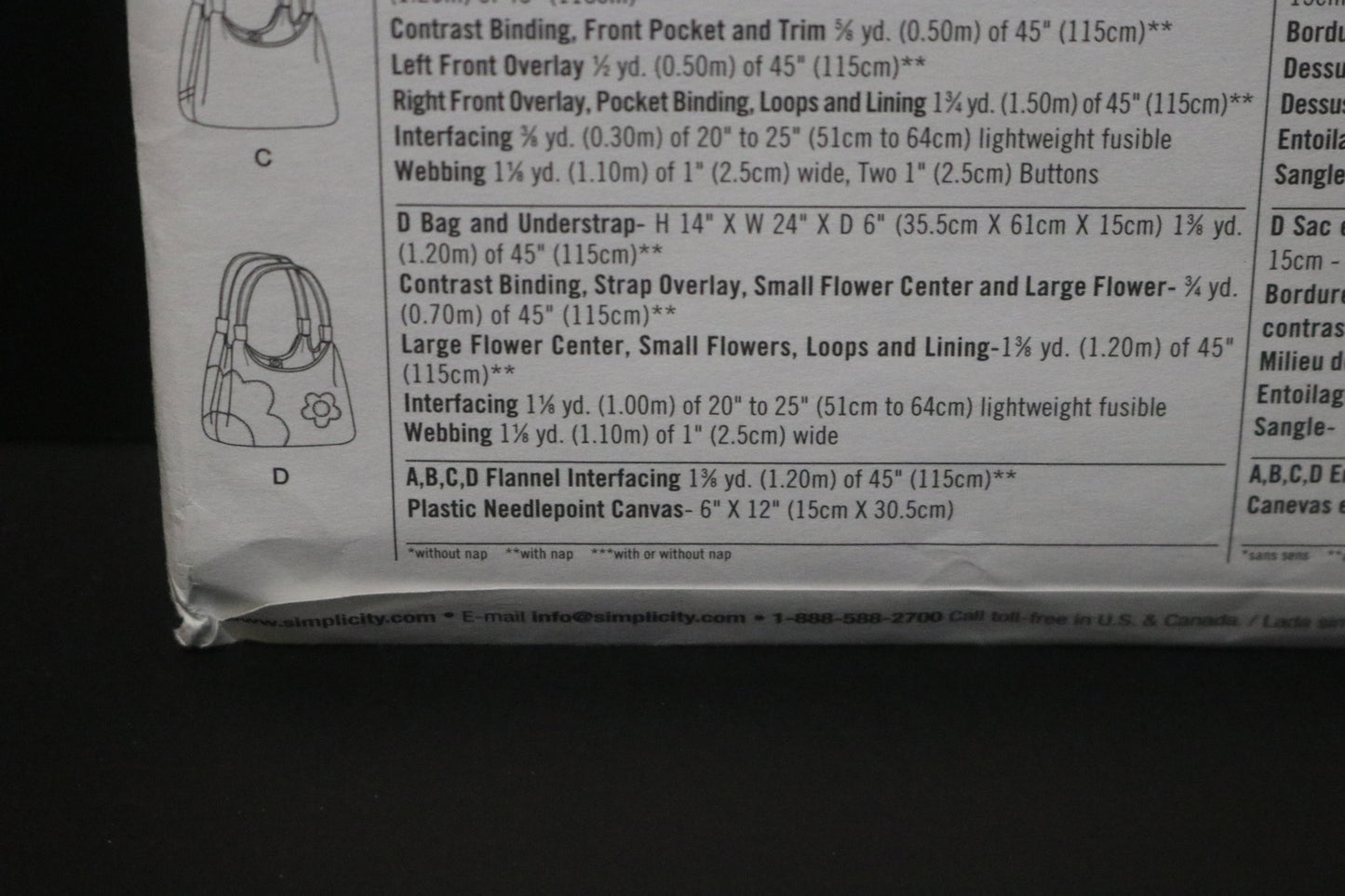 Simplicity 1932 Bags Sewing Pattern - UNCUT