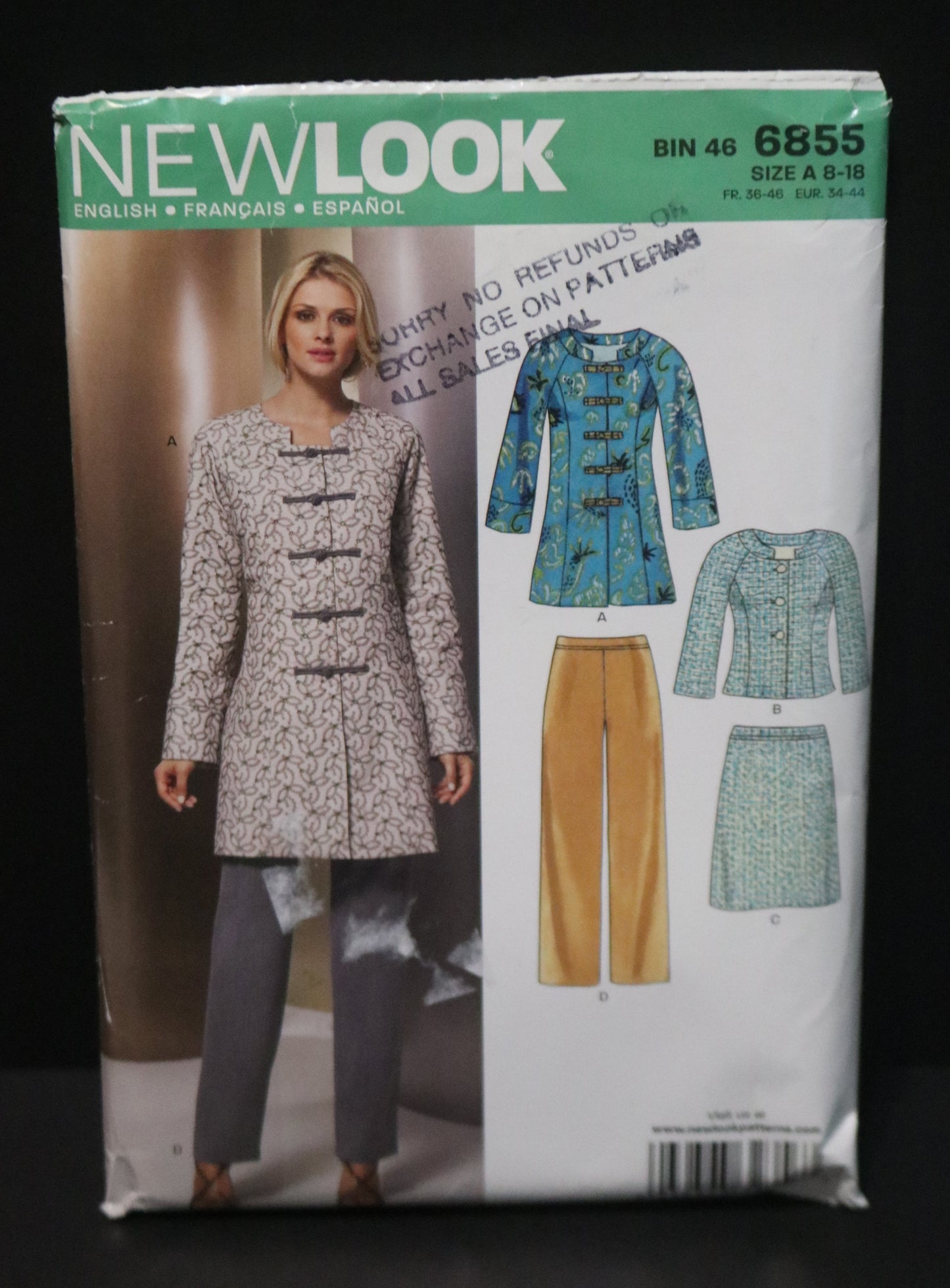 New Look 6855 Misses Skirt, Pants and Lined Coat or Jacket Sewing Pattern UNCUT - Size 8 - 18