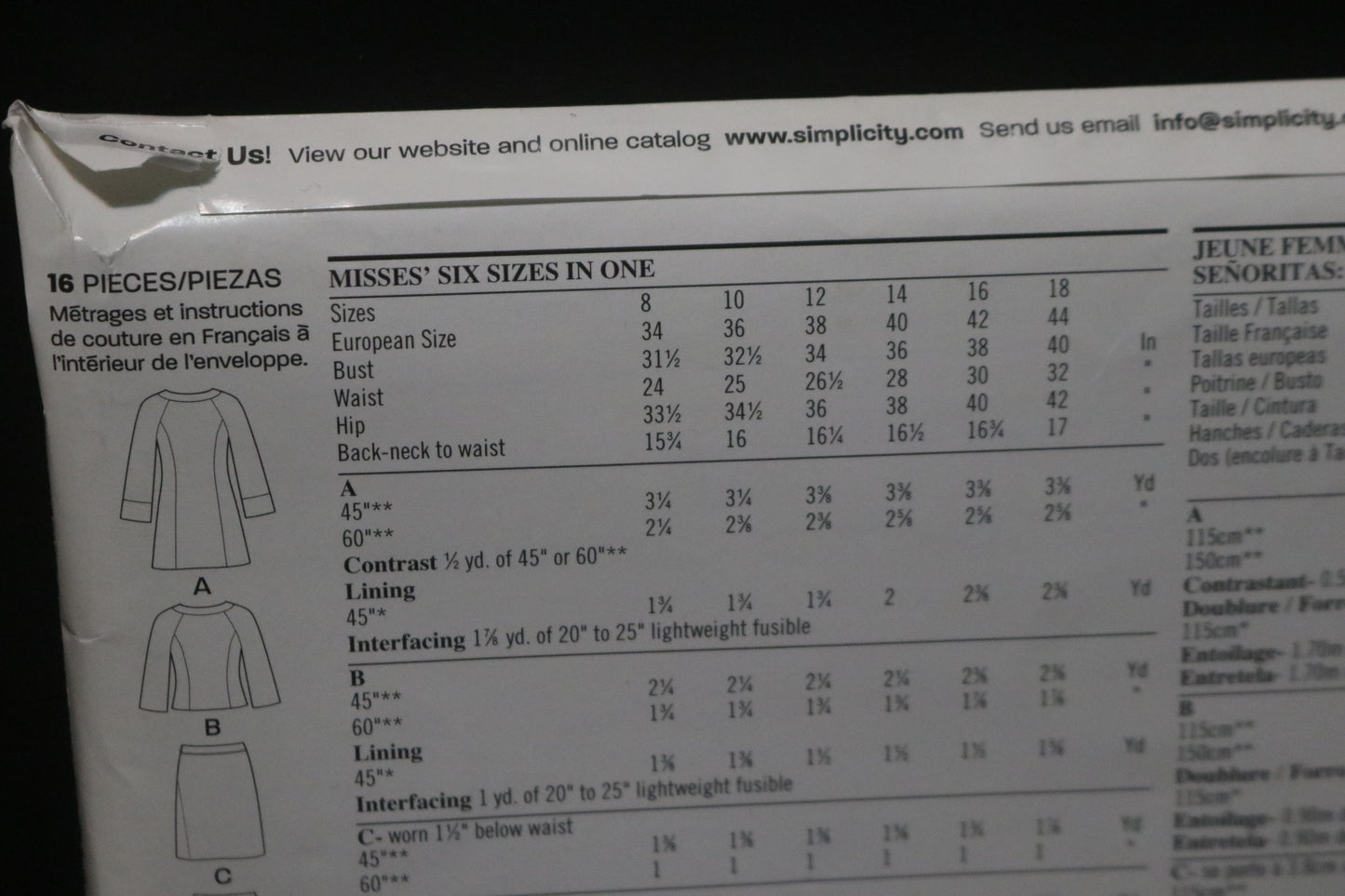 New Look 6855 Misses Skirt, Pants and Lined Coat or Jacket Sewing Pattern UNCUT - Size 8 - 18