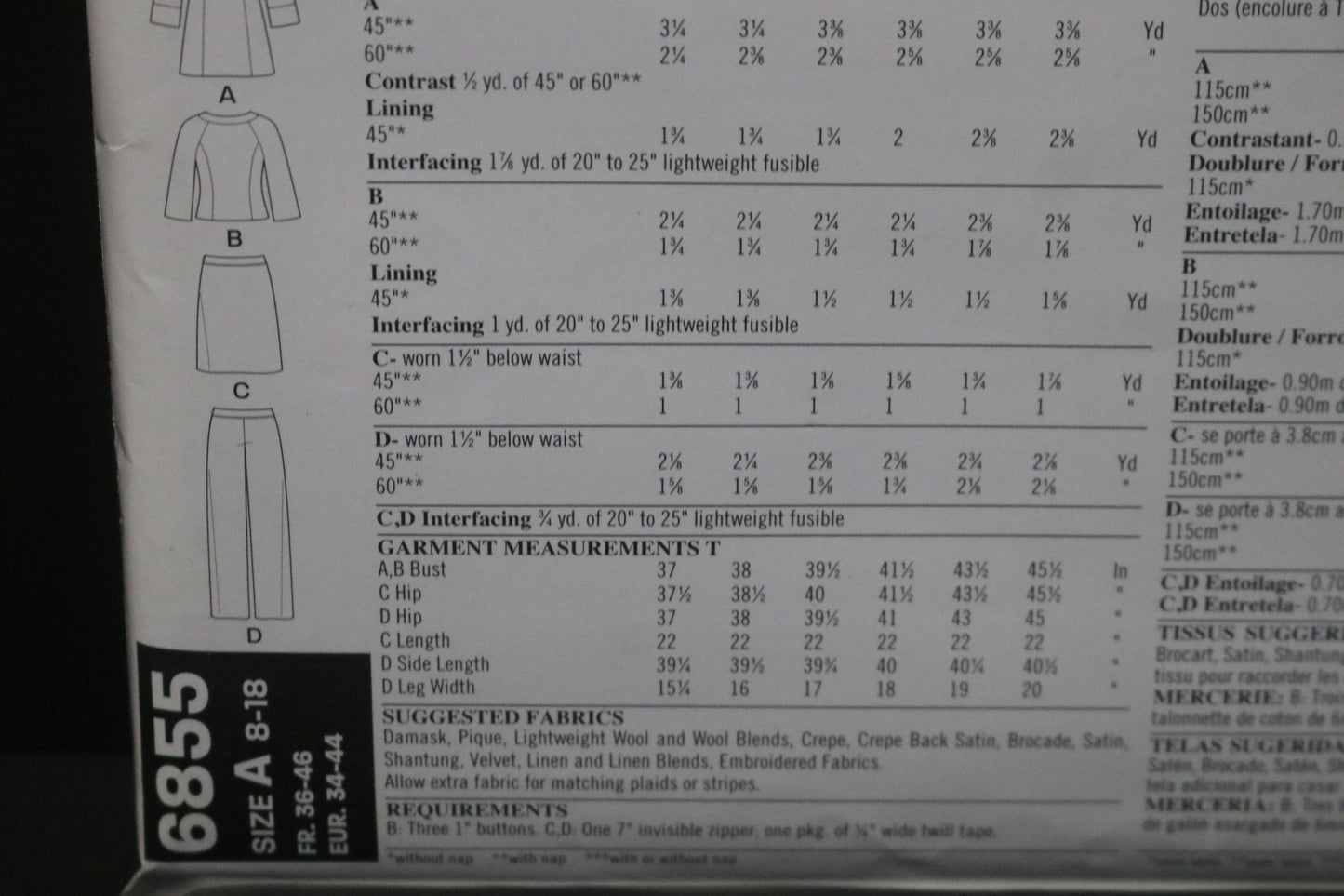 New Look 6855 Misses Skirt, Pants and Lined Coat or Jacket Sewing Pattern UNCUT - Size 8 - 18