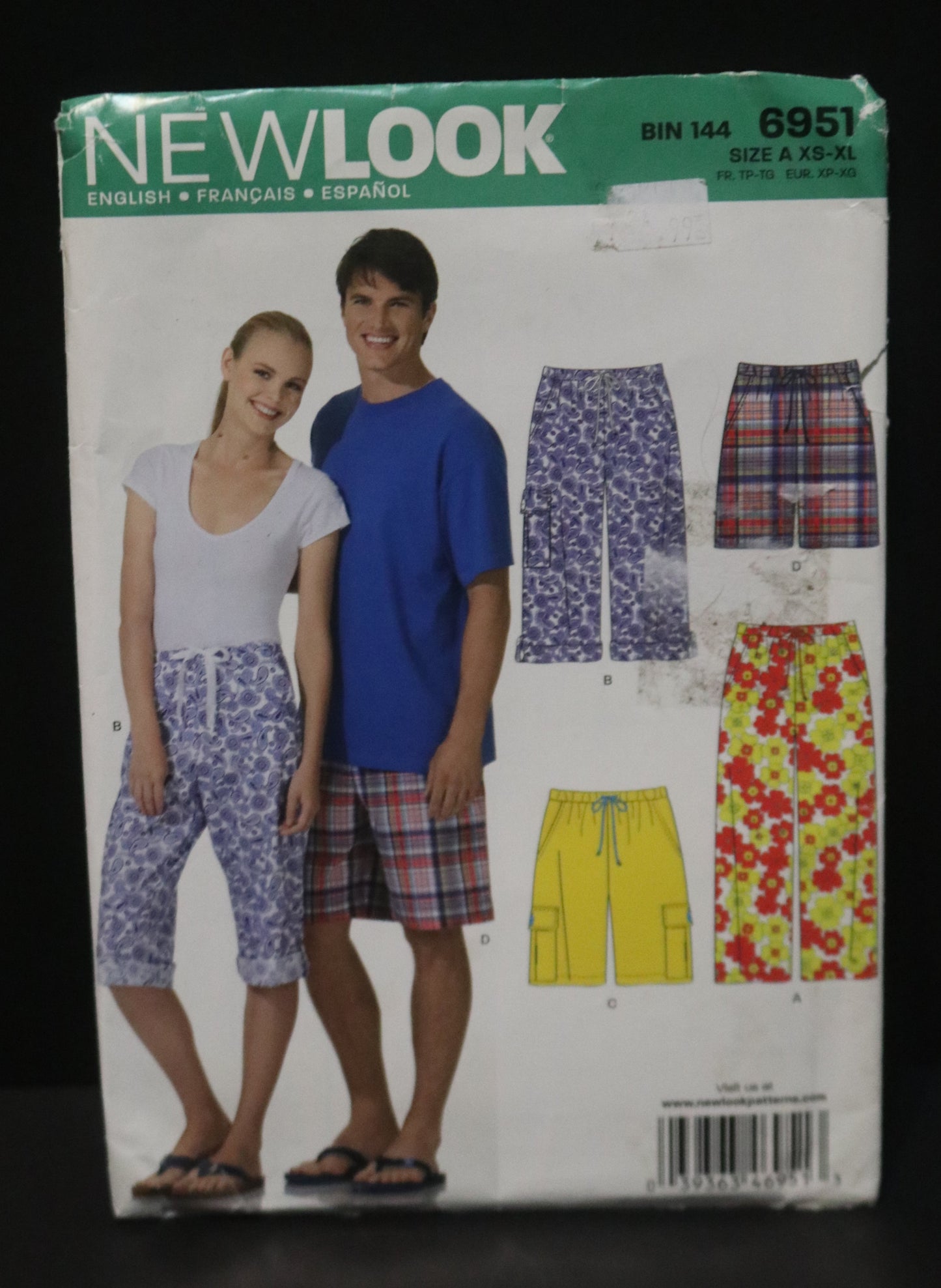New Look 6951 Misses and Men's Pants Shorts and Capris Sewing Pattern - UNCUT - Size XS -XL