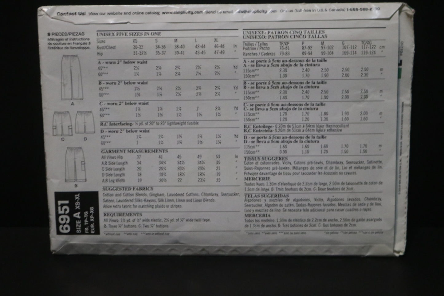 New Look 6951 Misses and Men's Pants Shorts and Capris Sewing Pattern - UNCUT - Size XS -XL