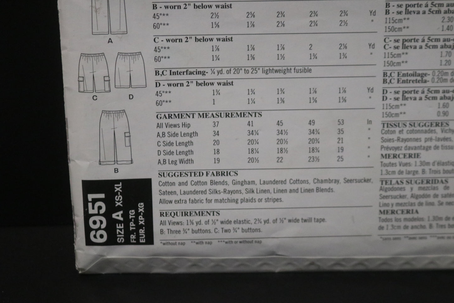 New Look 6951 Misses and Men's Pants Shorts and Capris Sewing Pattern - UNCUT - Size XS -XL