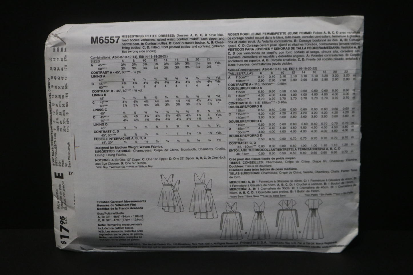 McCalls 6557 Misses / Miss Petite Dresses Sewing Pattern - UNCUT - Size 14 16 18 20 22