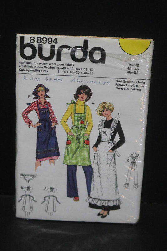 Burda 8 8994 Misses Apron Sewing Pattern - UNCUT Size 8 -14 + 16 - 20 + 40 - 44