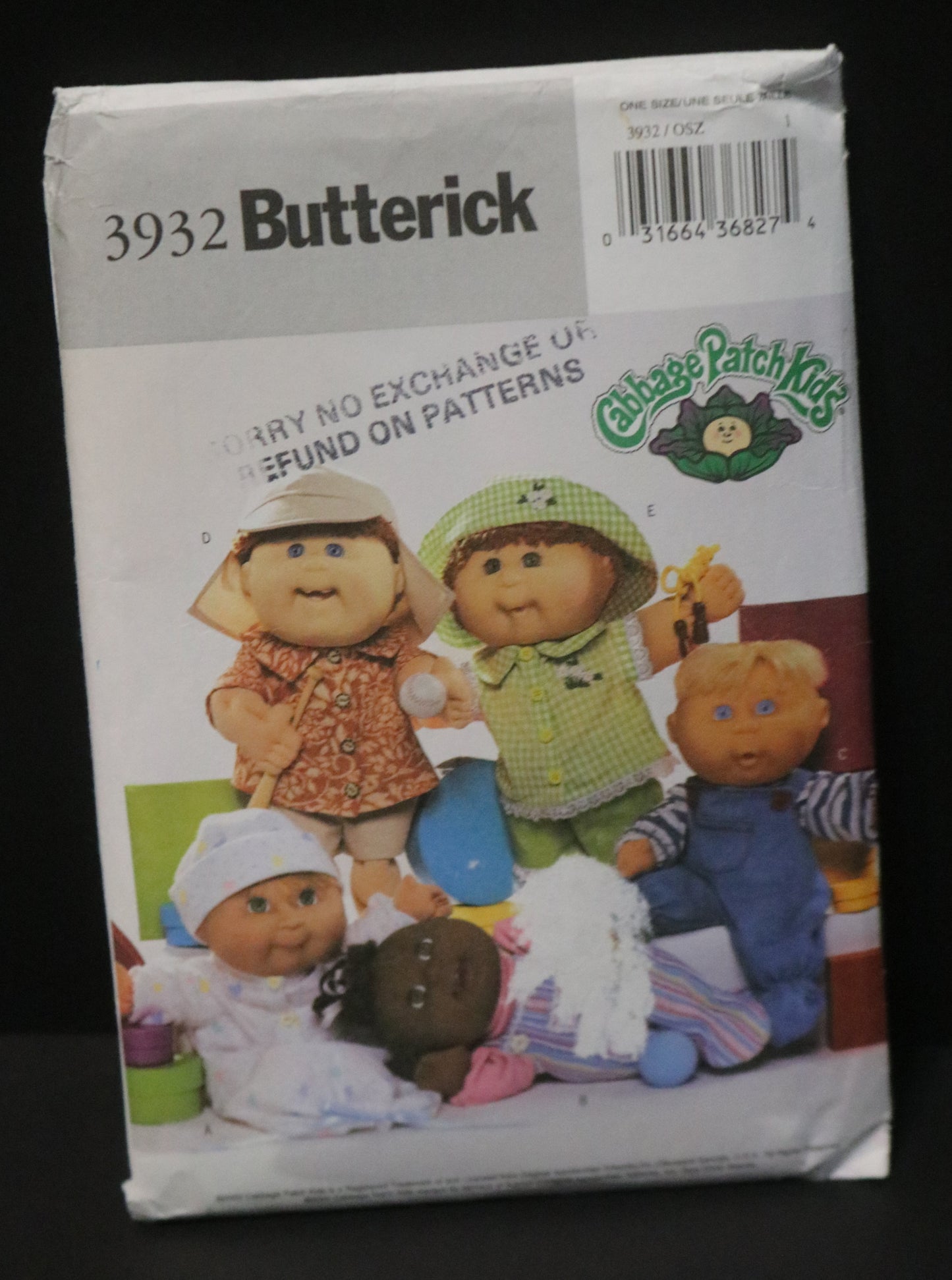 Butterick 3932 Cabbage Patch Kids Doll Clothes Sewing Pattern - UNCUT