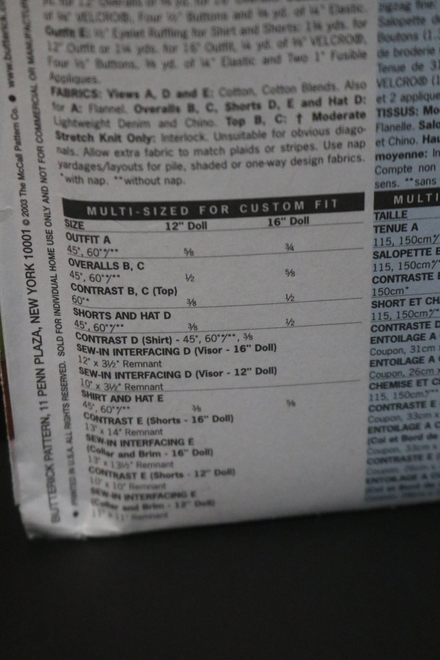 Butterick 3932 Cabbage Patch Kids Doll Clothes Sewing Pattern - UNCUT