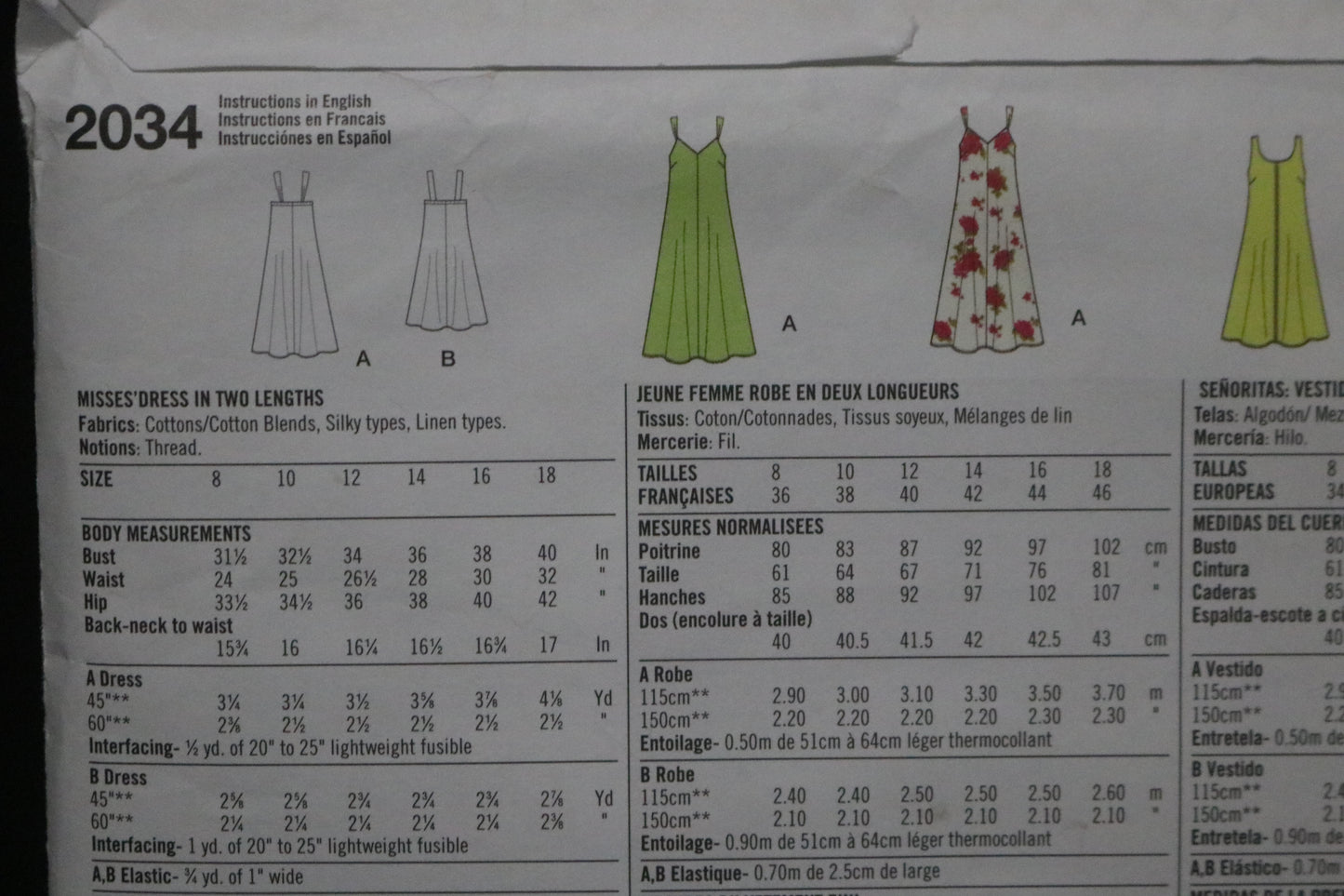 Simplicity 2034 Misses Dress in Two Lengths Sewing Pattern UNCUT  Size 8 10 12 14 16 18