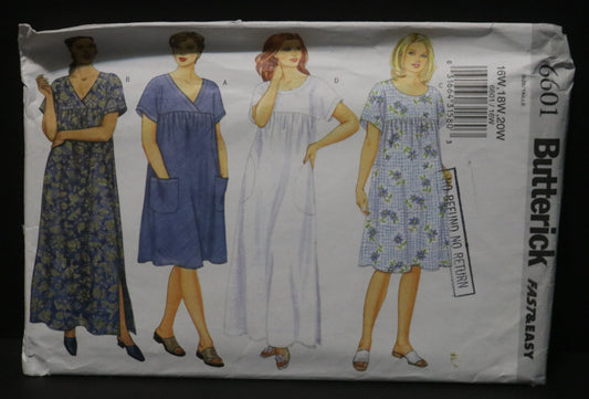 Butterick 6601 Misses / Misses Petite House Dress Sewing Pattern UNCUT - Size 16W 18W 20W