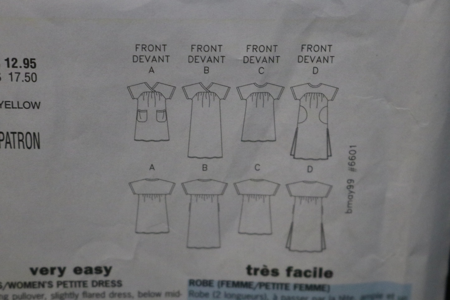 Butterick 6601 Misses / Misses Petite House Dress Sewing Pattern UNCUT - Size 16W 18W 20W