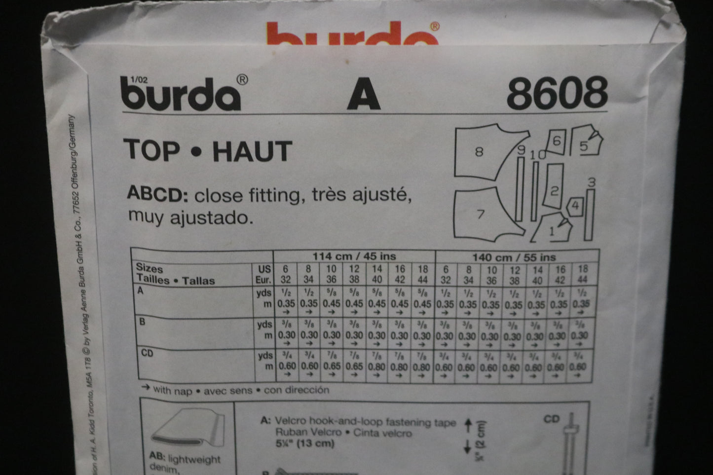 Burda Young 8608 Close Fitting Top Sewing Pattern - UNCUT - Size 6 8 10 12 14 18