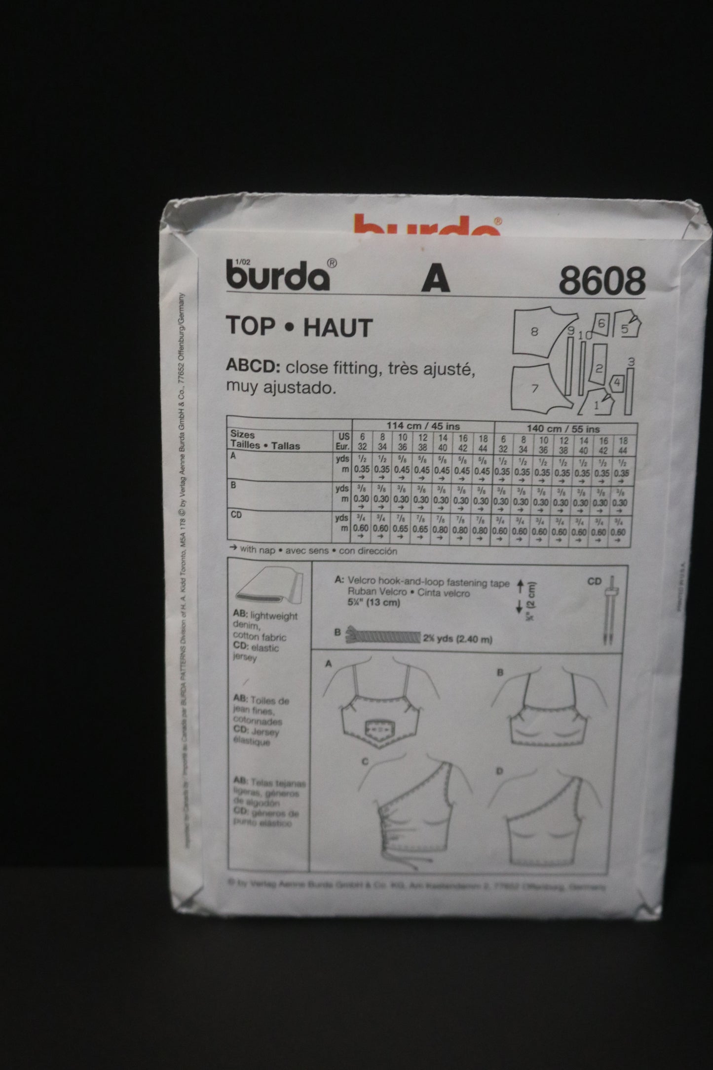 Burda Young 8608 Close Fitting Top Sewing Pattern - UNCUT - Size 6 8 10 12 14 18