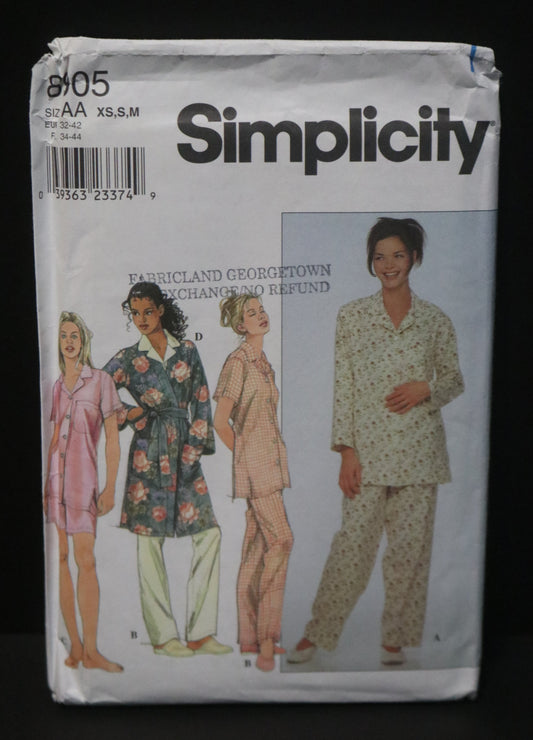 Simplicity 8905 Misses Pajamas and Robe Sewing Pattern - UNCUT - Size XS S M