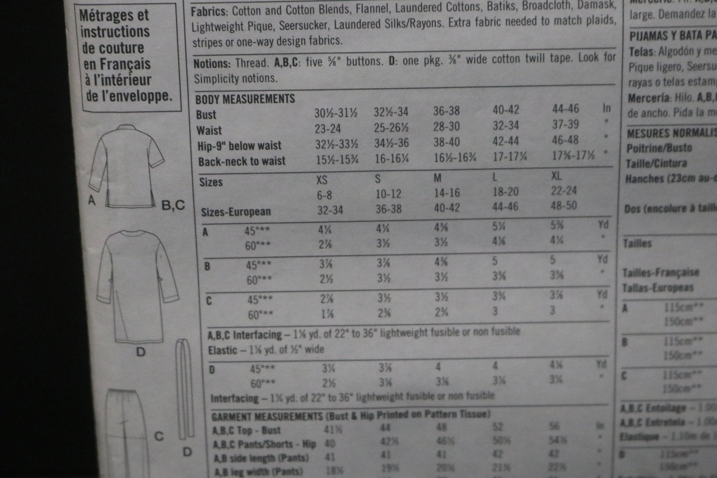 Simplicity 8905 Misses Pajamas and Robe Sewing Pattern - UNCUT - Size XS S M