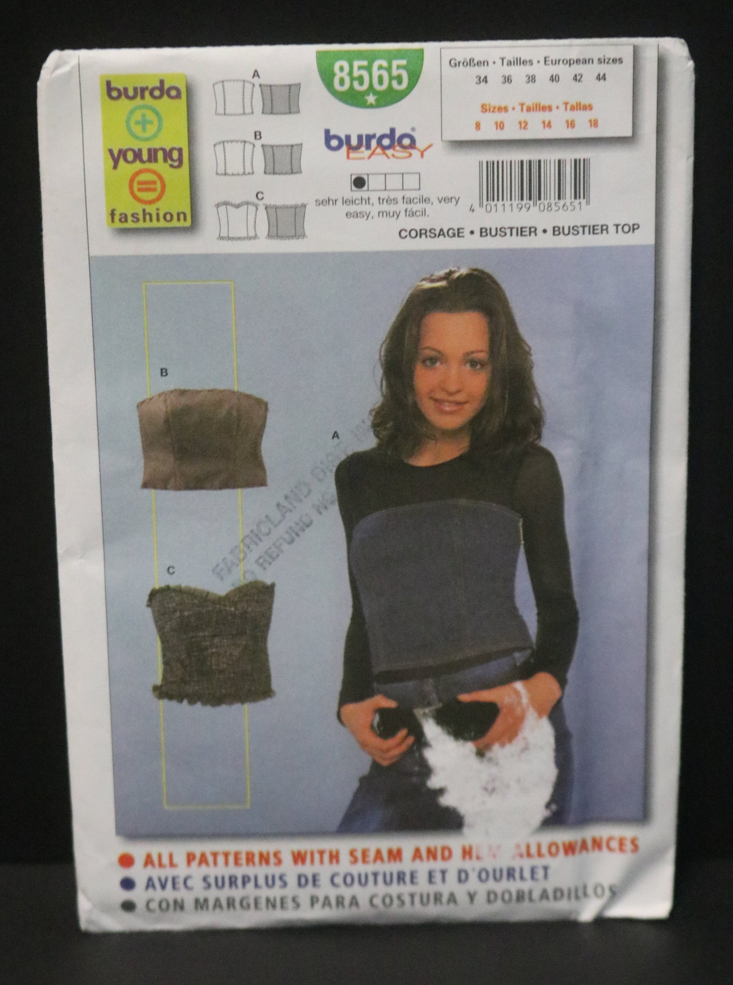 Burda Young 8565 Bustier Top Sewing Pattern - UNCUT - Size 8 10 12 14 16 18