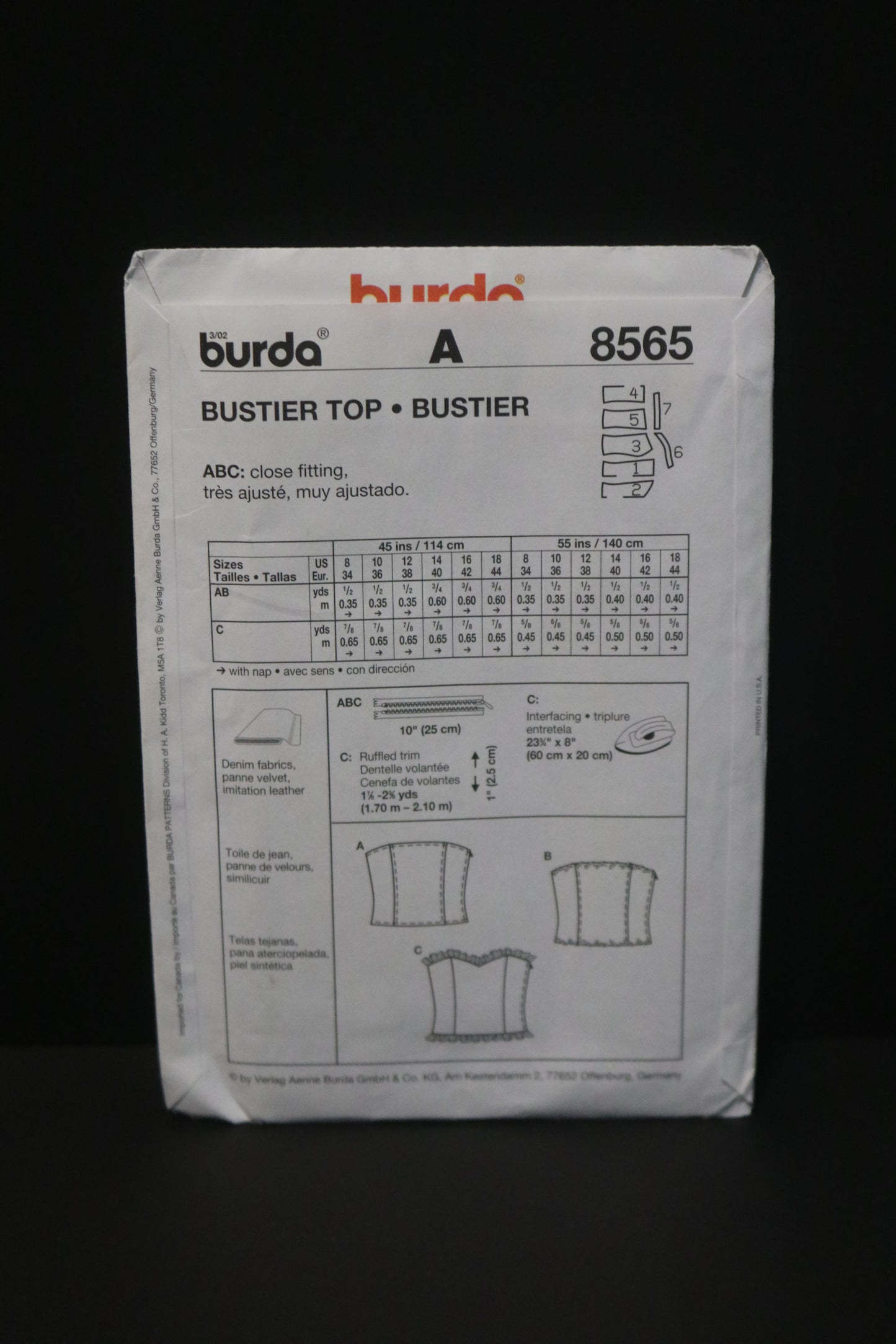 Burda Young 8565 Bustier Top Sewing Pattern - UNCUT - Size 8 10 12 14 16 18