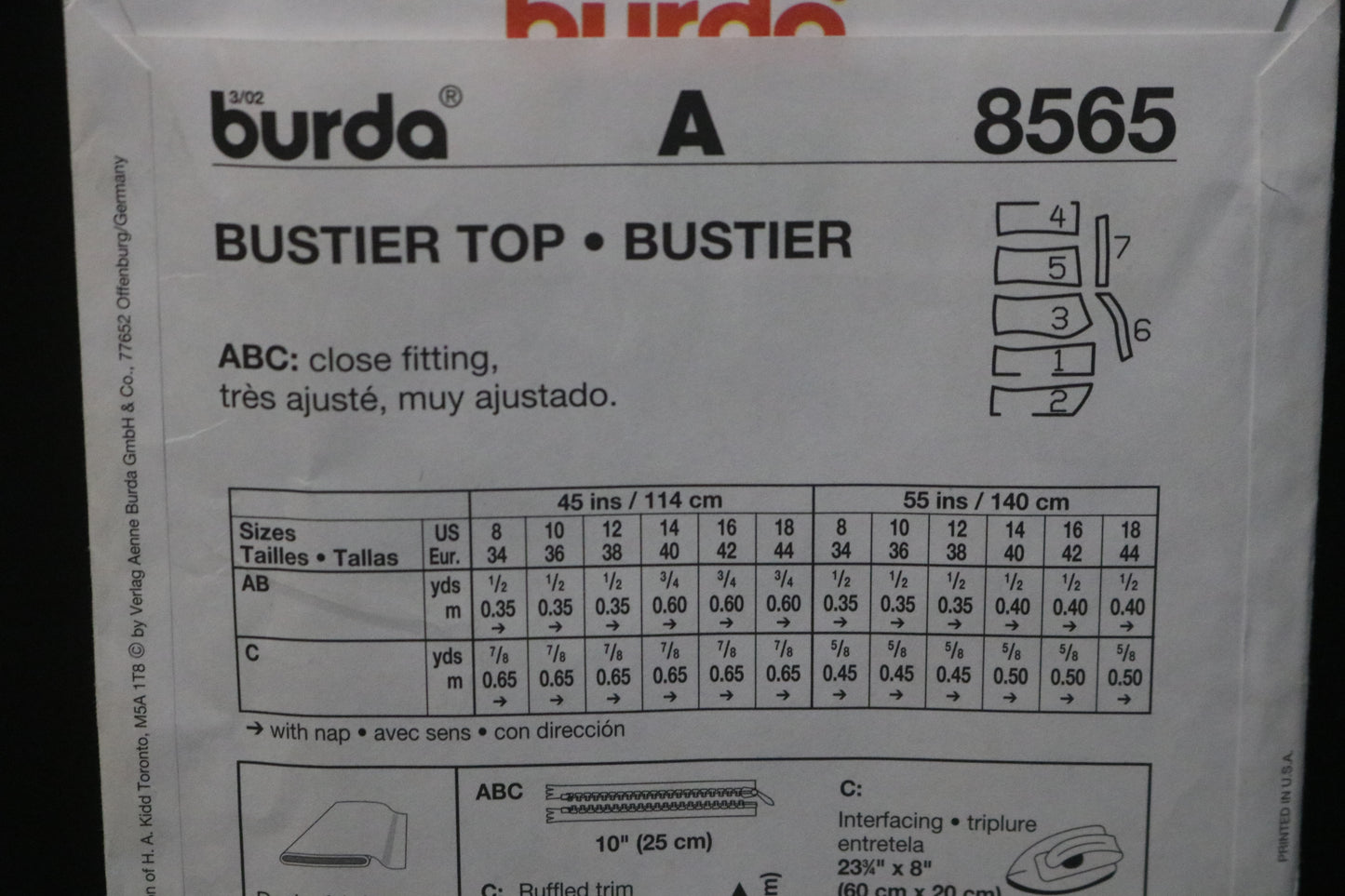 Burda Young 8565 Bustier Top Sewing Pattern - UNCUT - Size 8 10 12 14 16 18