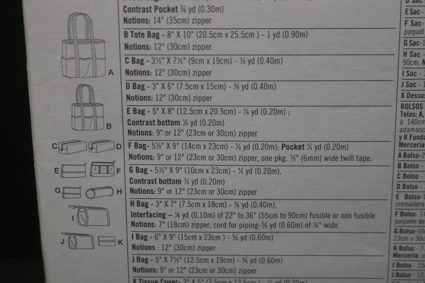 Simplicity 9949 Bags in Various Sizes Sewing Pattern UNCUT