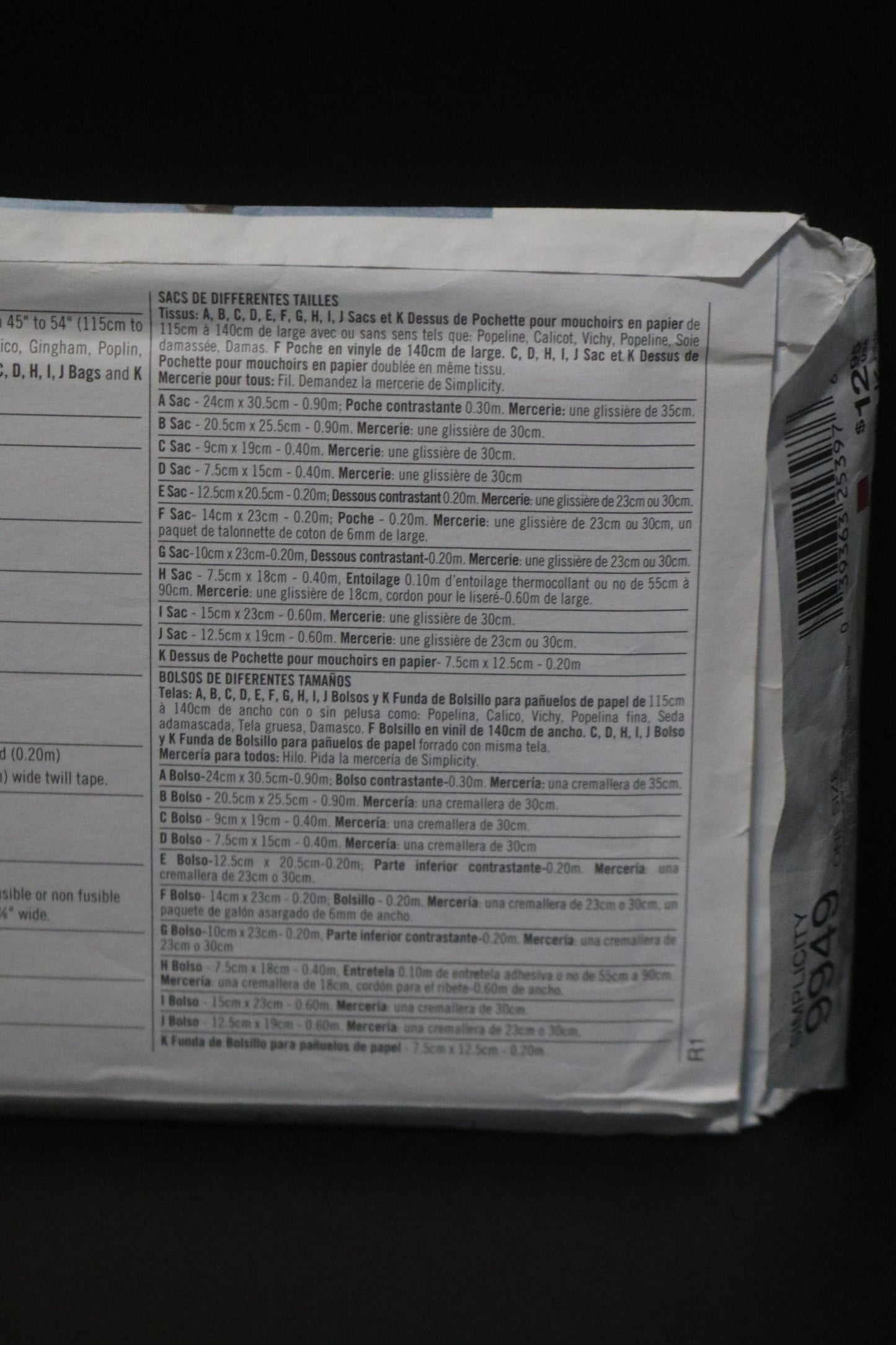 Simplicity 9949 Bags in Various Sizes Sewing Pattern UNCUT