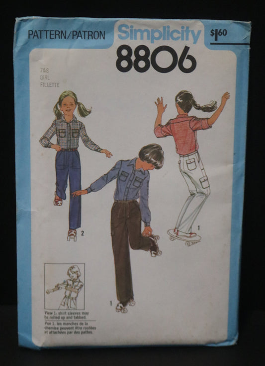 Simplicity 8806 Girls Shirt and Pants Sewing Pattern - UNCUT Size 7 & 8