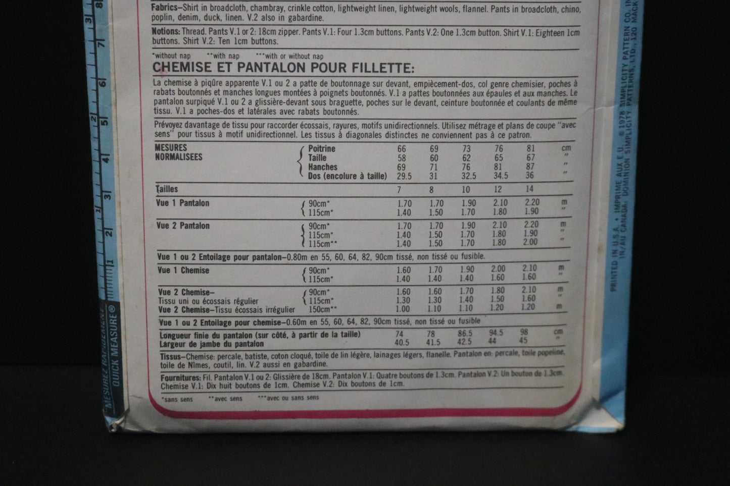 Simplicity 8806 Girls Shirt and Pants Sewing Pattern - UNCUT Size 7 & 8