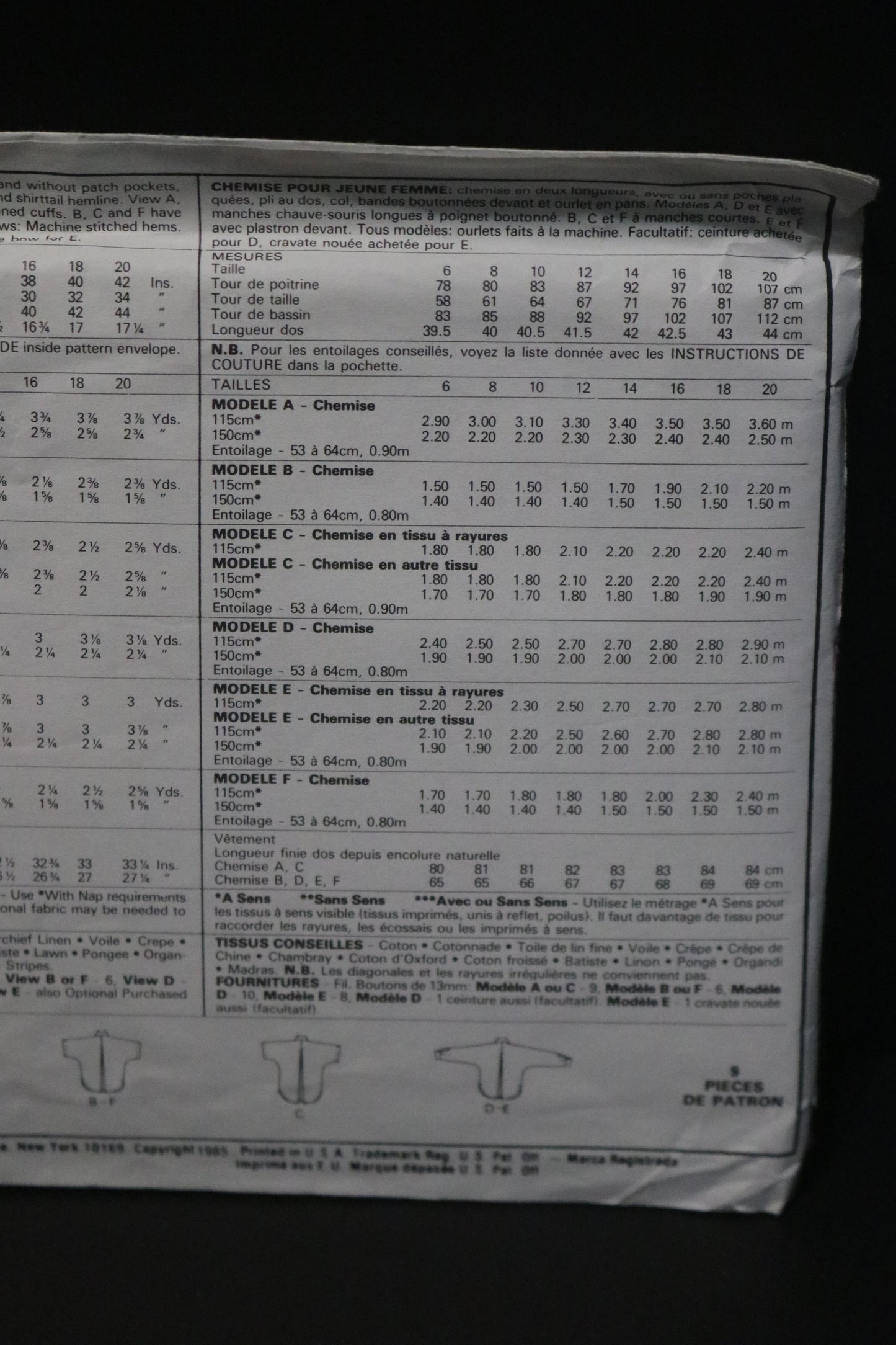 McCalls 2038 Misses Shirt Sewing Pattern UNCUT - Size 12