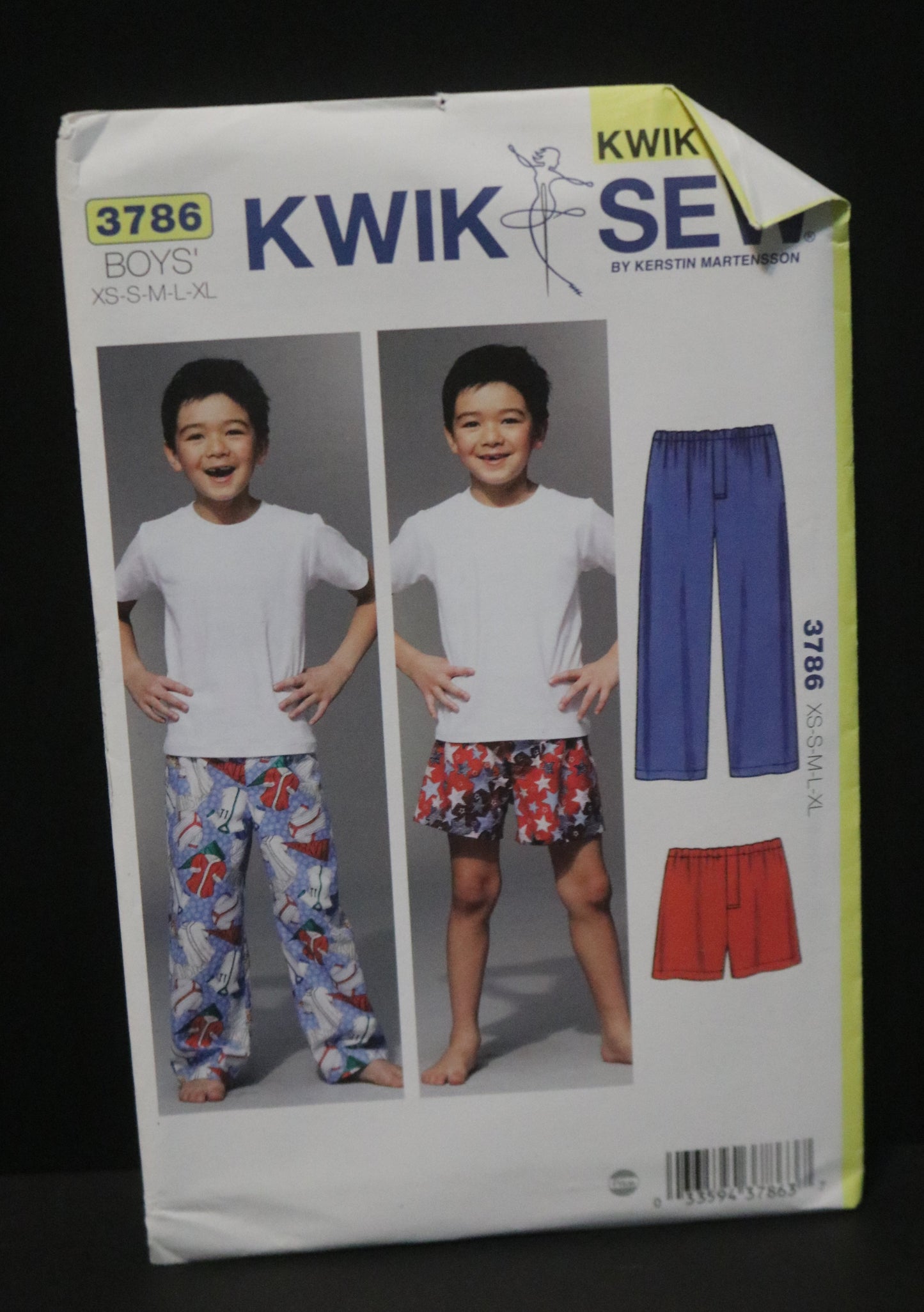 Kwik Sew 3786 Boys Sleep Pants and Shorts Sewing Pattern - UNCUT - Size XS S M L XL