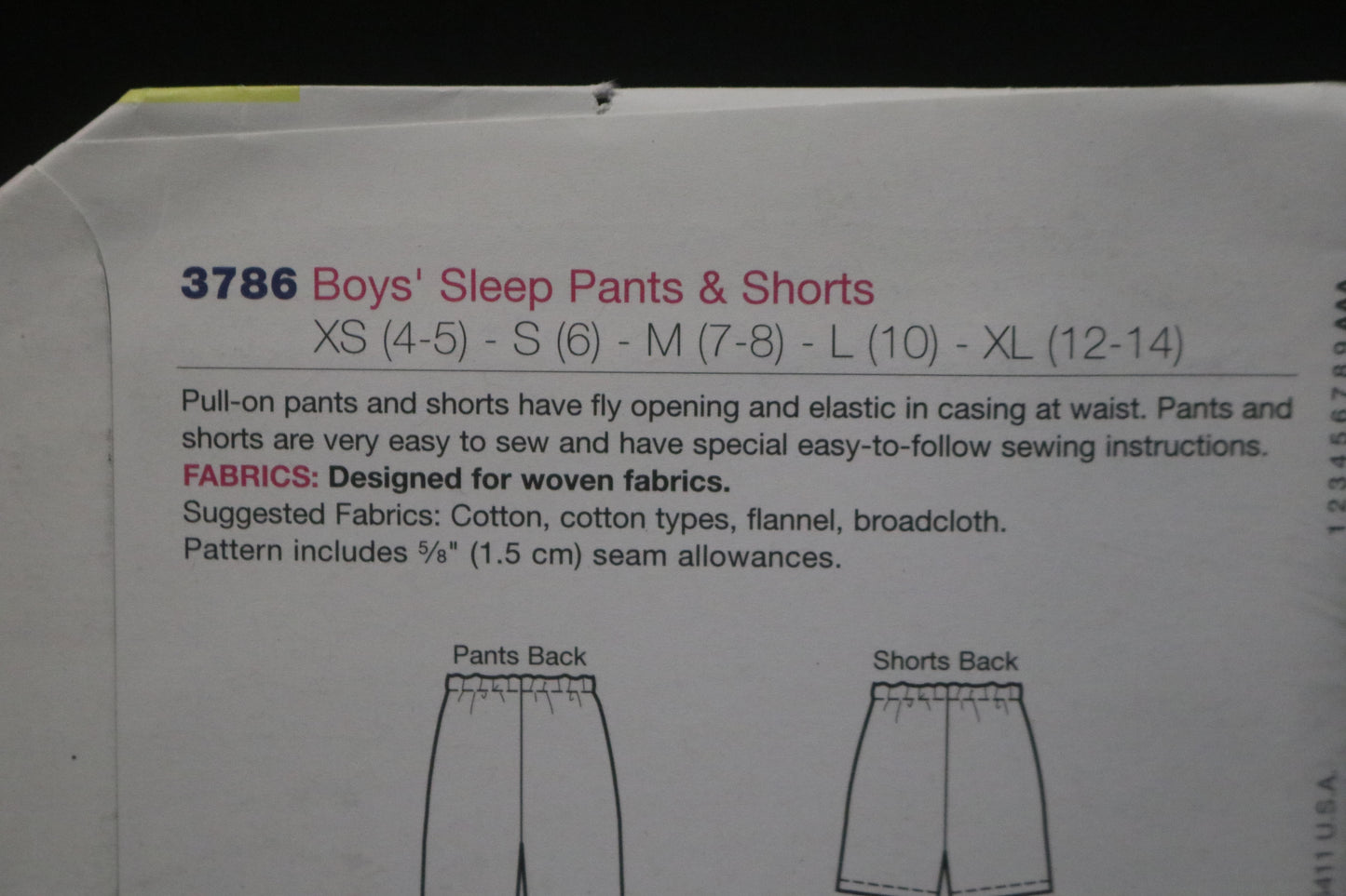 Kwik Sew 3786 Boys Sleep Pants and Shorts Sewing Pattern - UNCUT - Size XS S M L XL