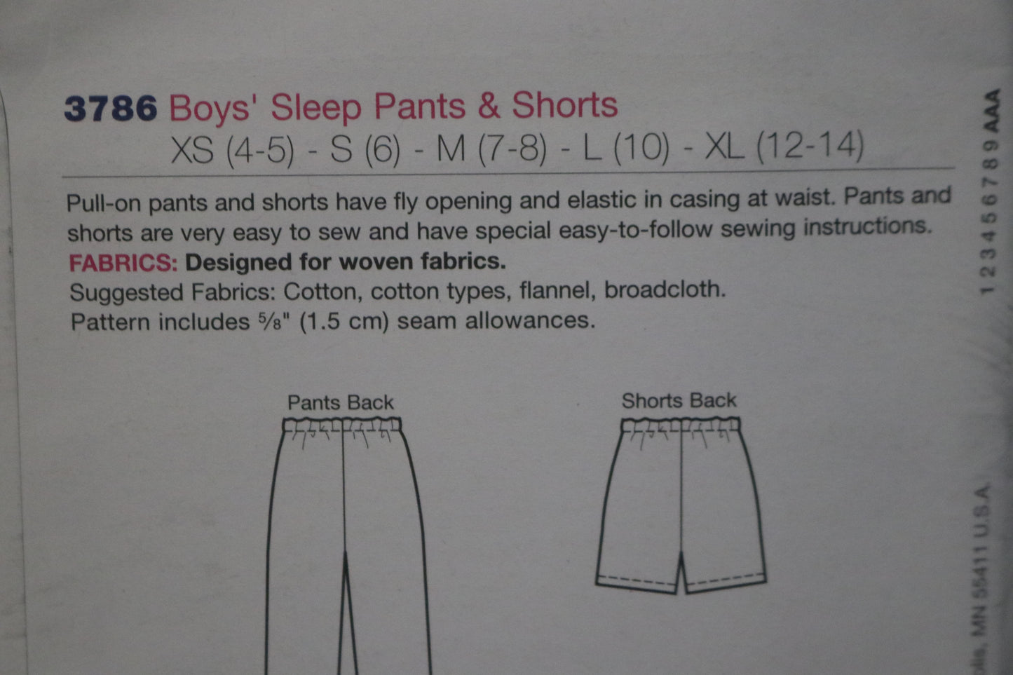 Kwik Sew 3786 Boys Sleep Pants and Shorts Sewing Pattern - UNCUT - Size XS S M L XL