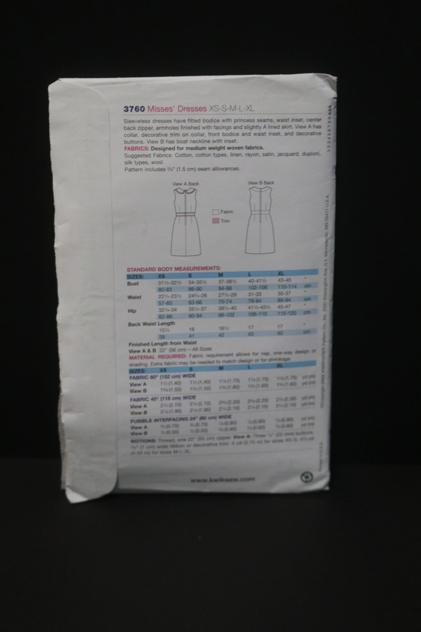 Kwik Sew 3760 Misses Dresses Sewing Pattern - UNCUT - Size Xs S M L XL