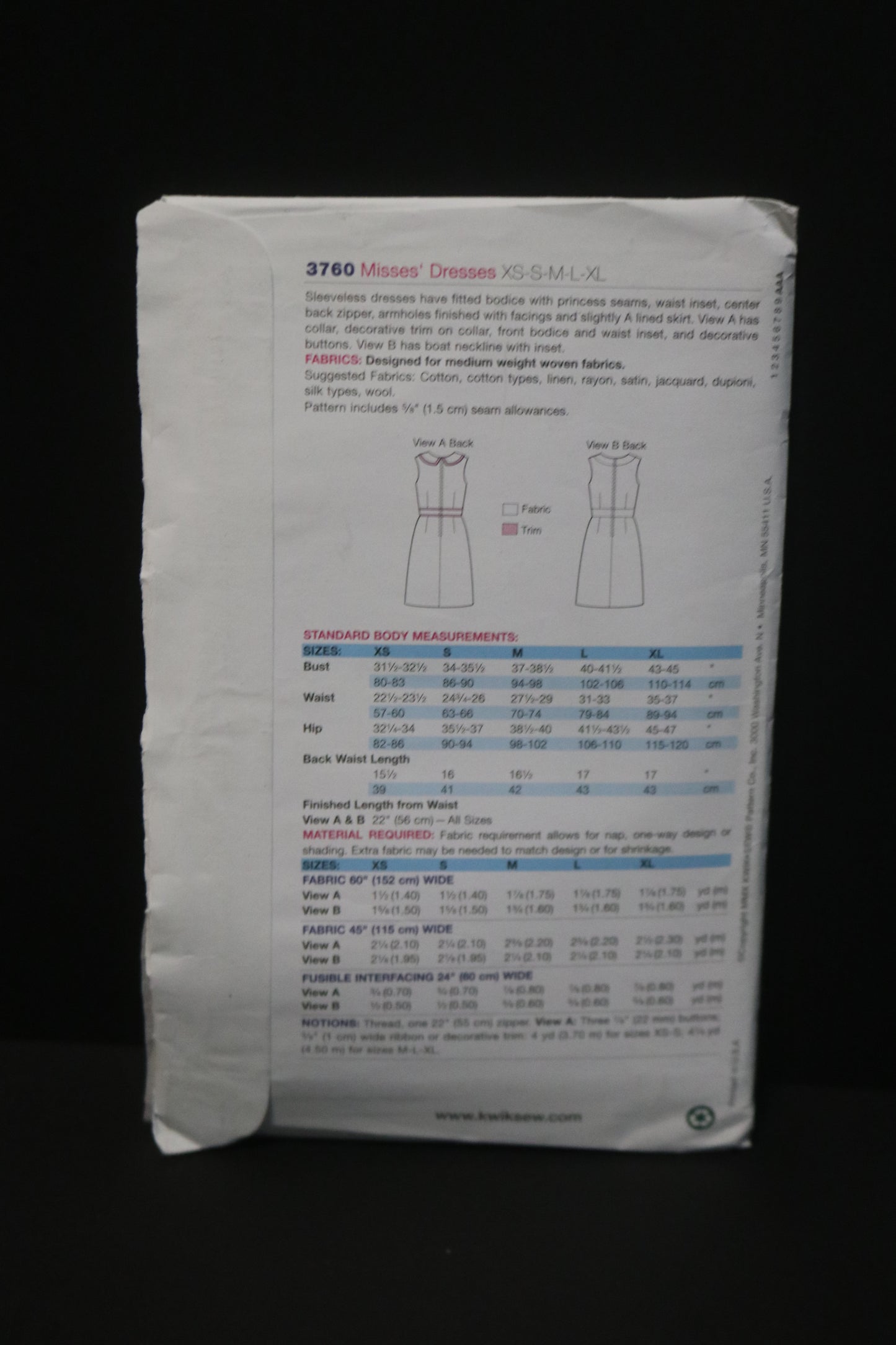 Kwik Sew 3760 Misses Dresses Sewing Pattern - UNCUT - Size Xs S M L XL