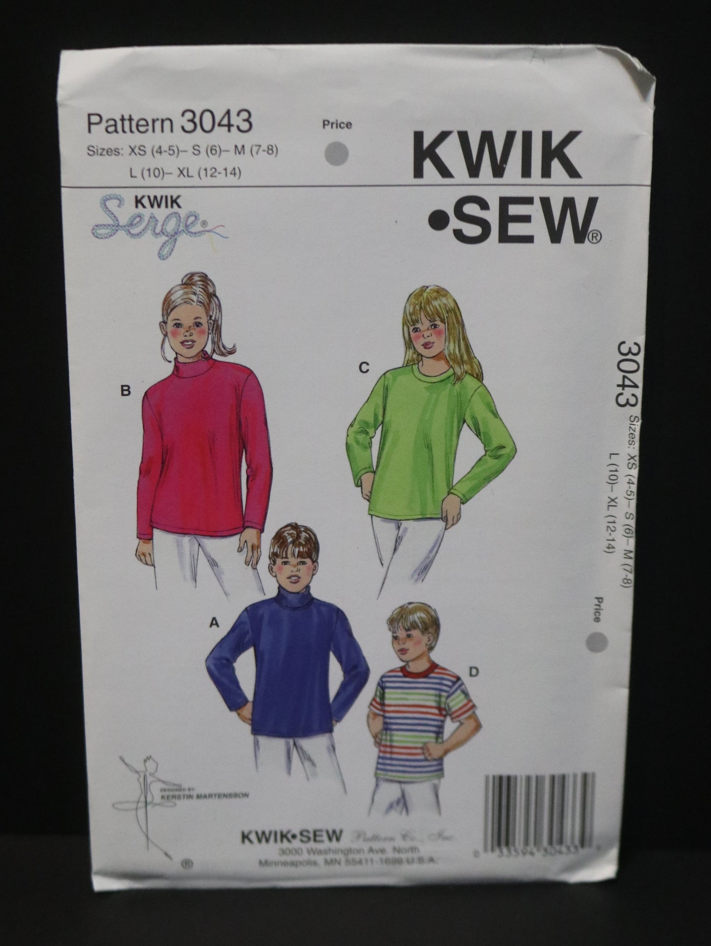 Kwik Sew 3043 Boys and Girls Shirts Sewing Pattern UNCUT Size Xs S M L XL